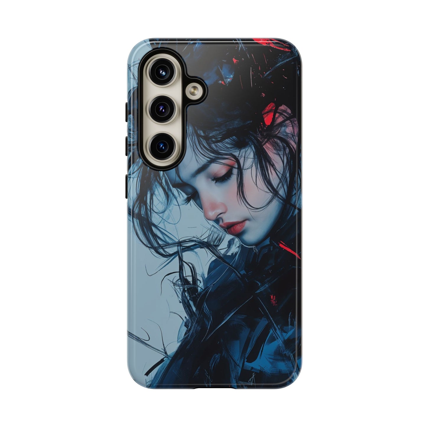 Protective Phone Case – Dual Layer Blue & Red Abstract Portrait Design