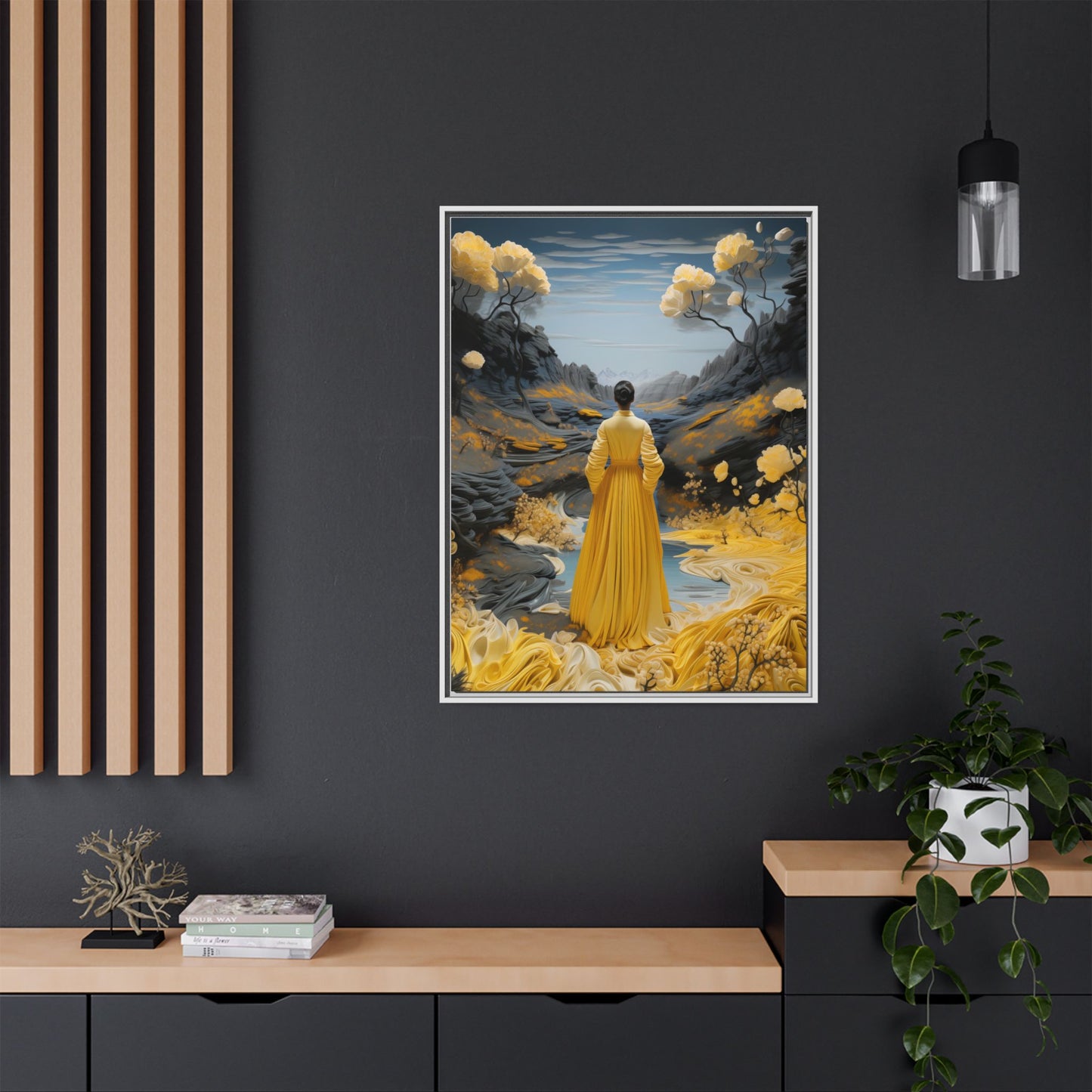 Golden Reverie: A Journey Through Tranquility – Framed Matte Canvas