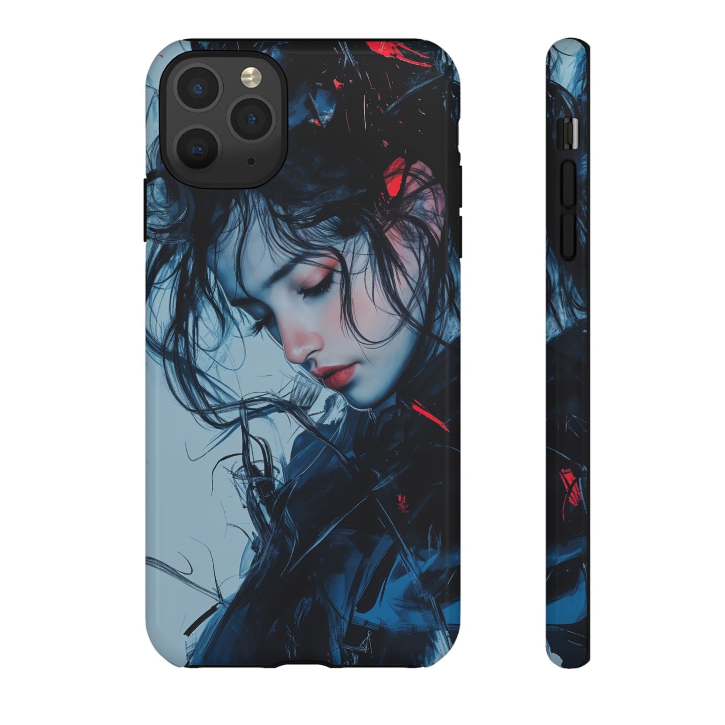 Protective Phone Case – Dual Layer Blue & Red Abstract Portrait Design