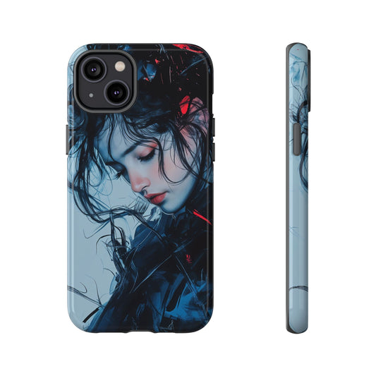 Protective Phone Case – Dual Layer Blue & Red Abstract Portrait Design