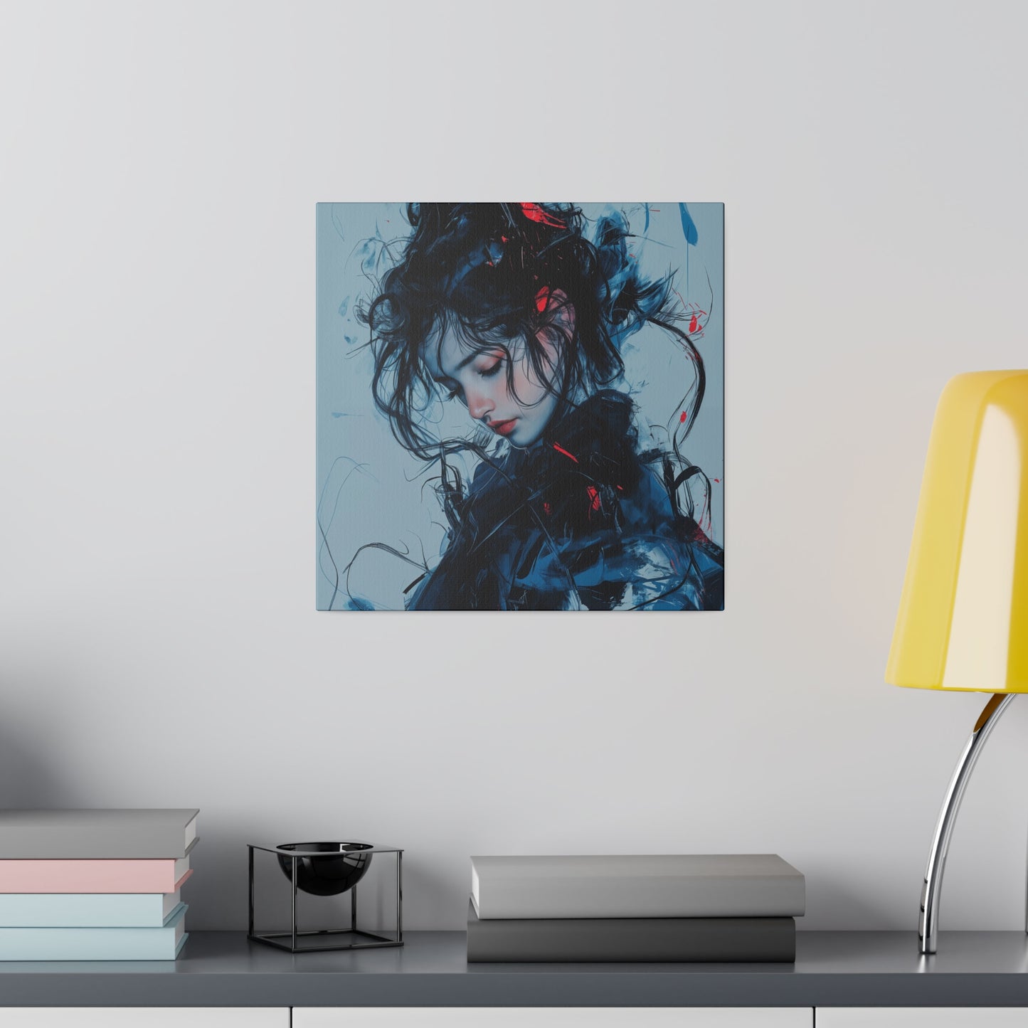 Serenity in Motion: Abstract Blue and Red Portrait Canvas