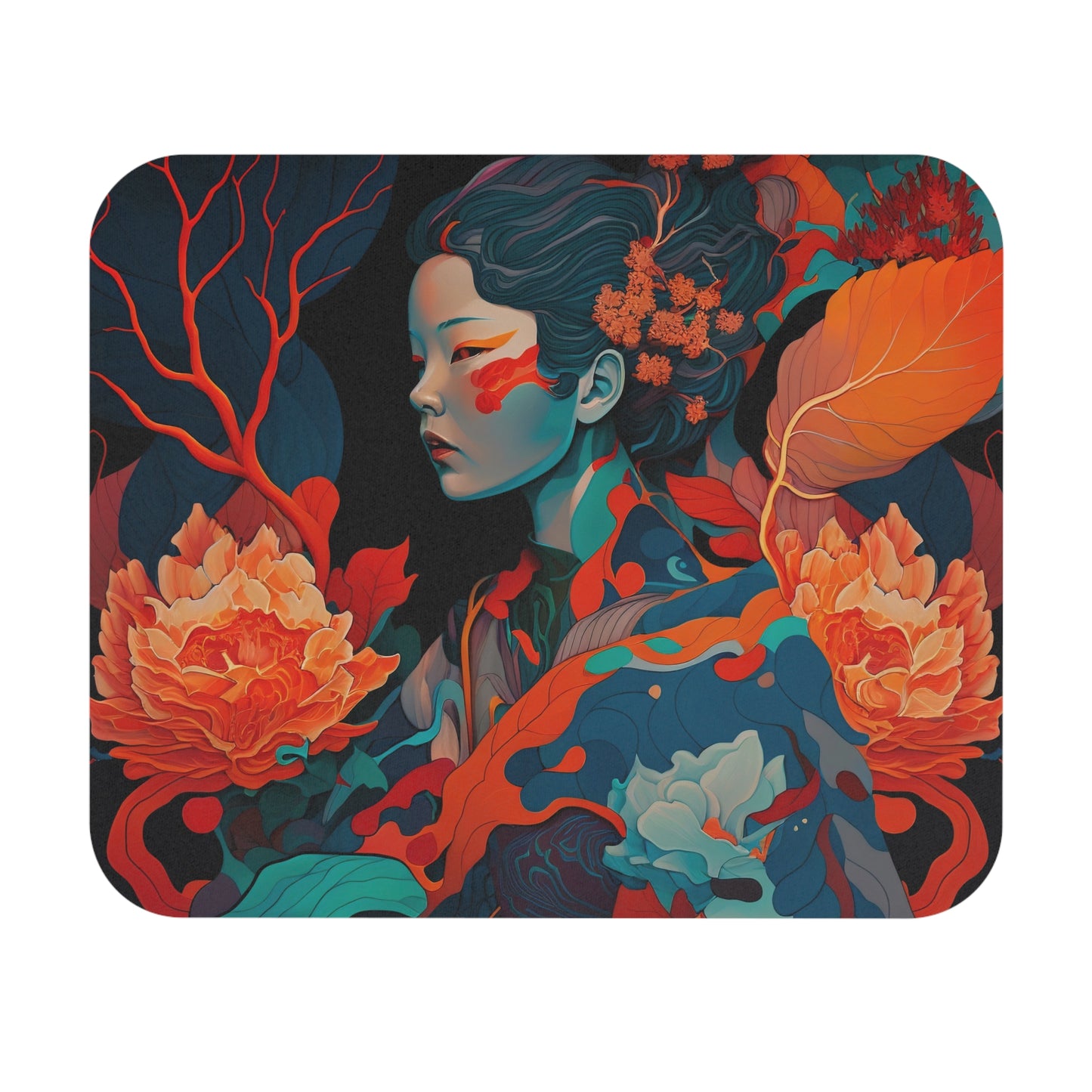 Serenity in Bloom - Artistic Mousepad for Work & Play - Vibrant Floral Portrait Design