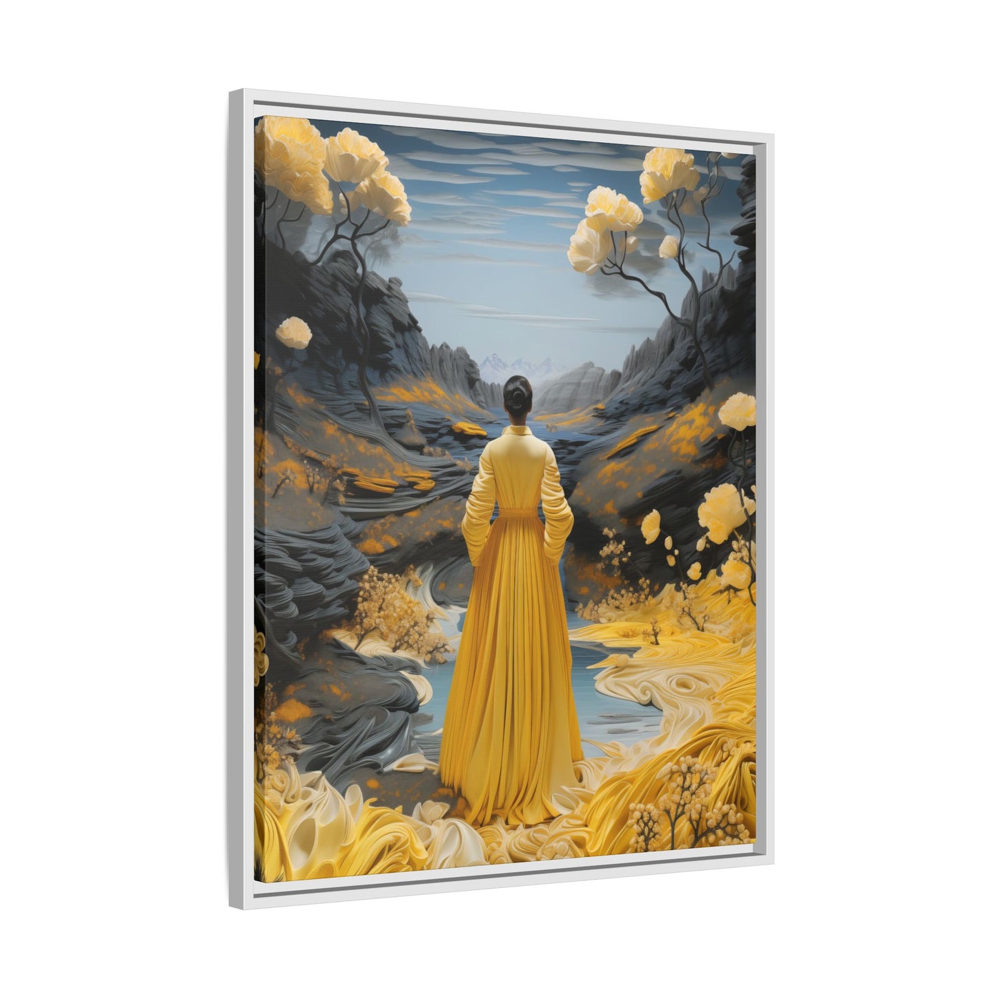 Golden Reverie: A Journey Through Tranquility – Framed Matte Canvas