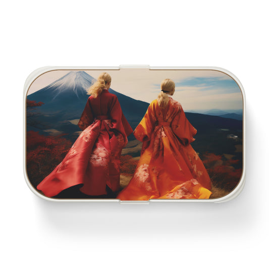 Mount Fuji Elegance - Bento Lunch Box with Wooden Lid & Compartment Dividers