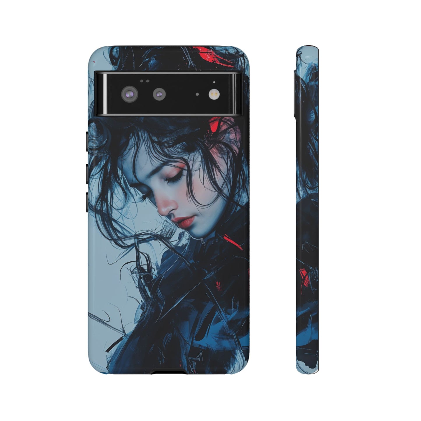 Protective Phone Case – Dual Layer Blue & Red Abstract Portrait Design