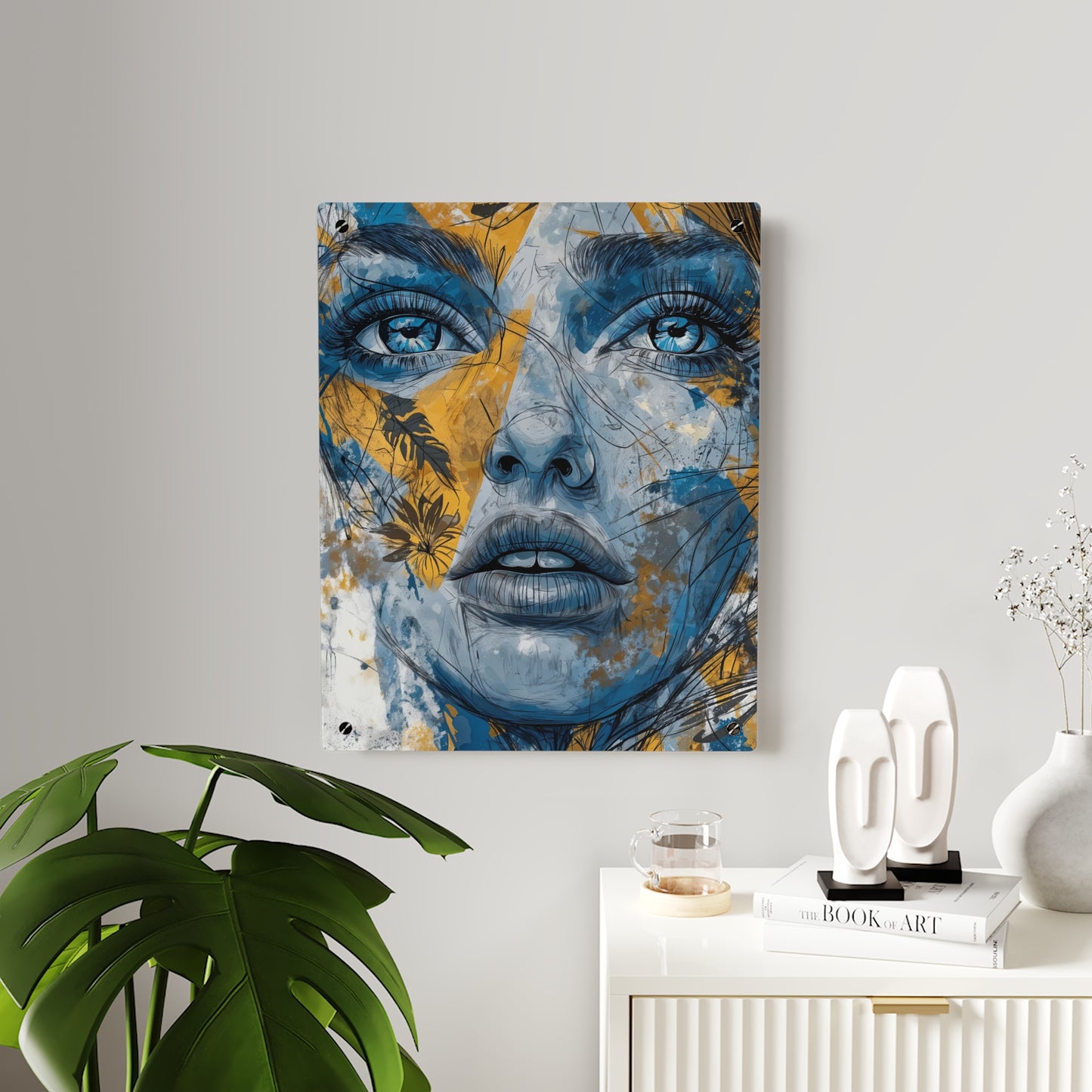 Awakened Expression: Blue and Gold Acrylic Art Panel