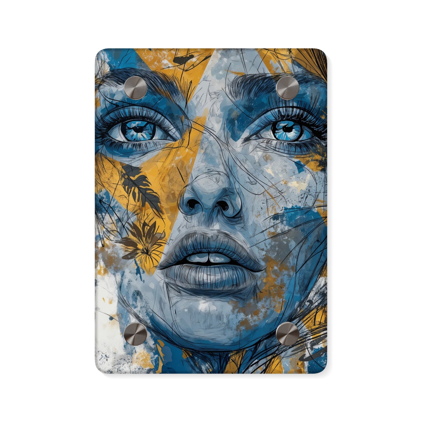 Awakened Expression: Blue and Gold Acrylic Art Panel