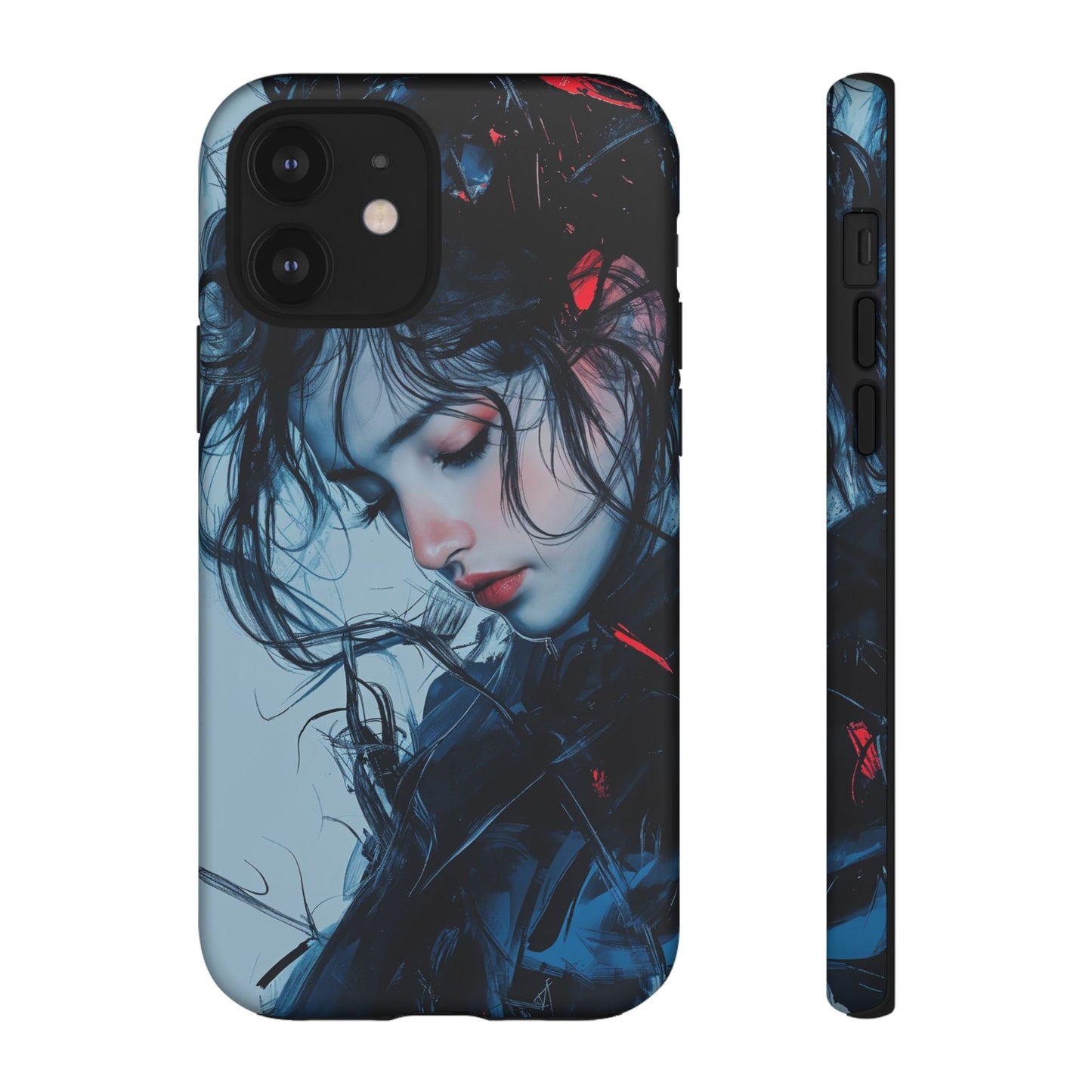 Protective Phone Case – Dual Layer Blue & Red Abstract Portrait Design