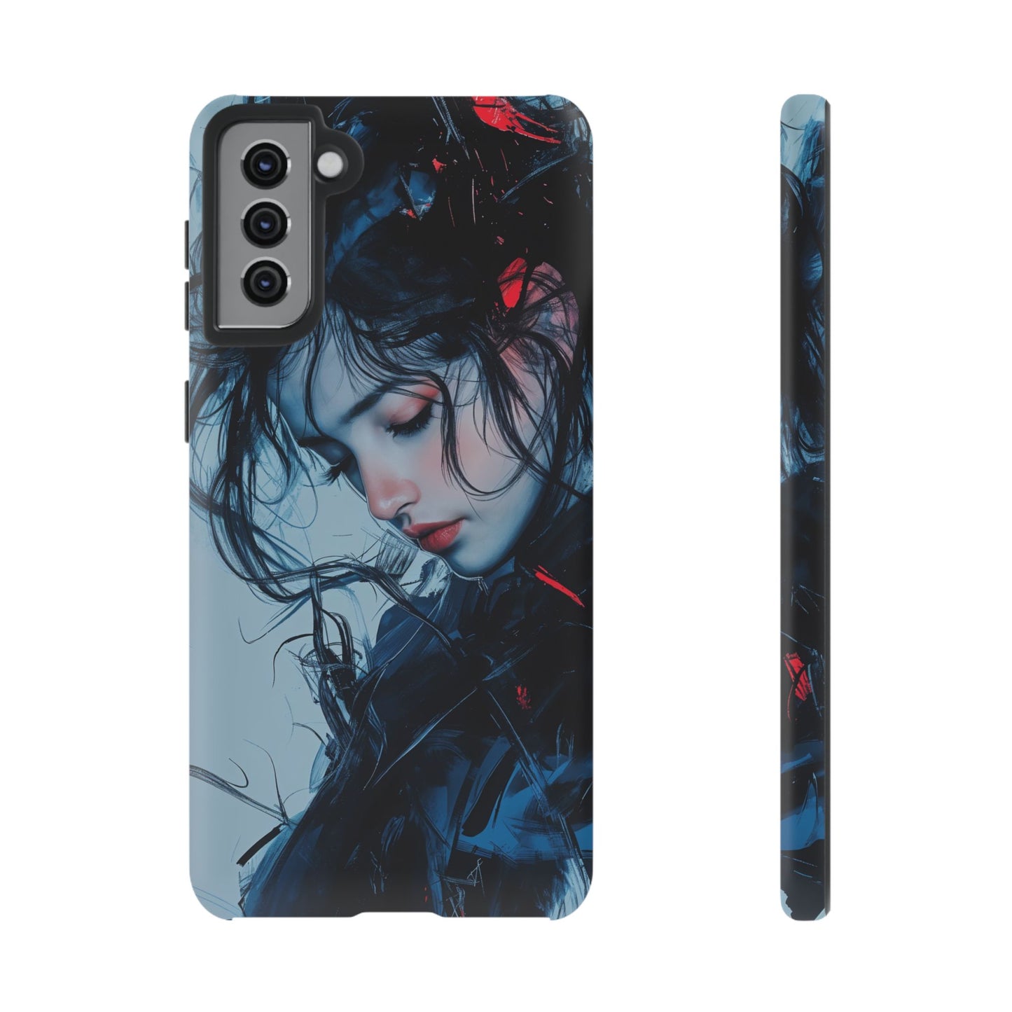 Protective Phone Case – Dual Layer Blue & Red Abstract Portrait Design