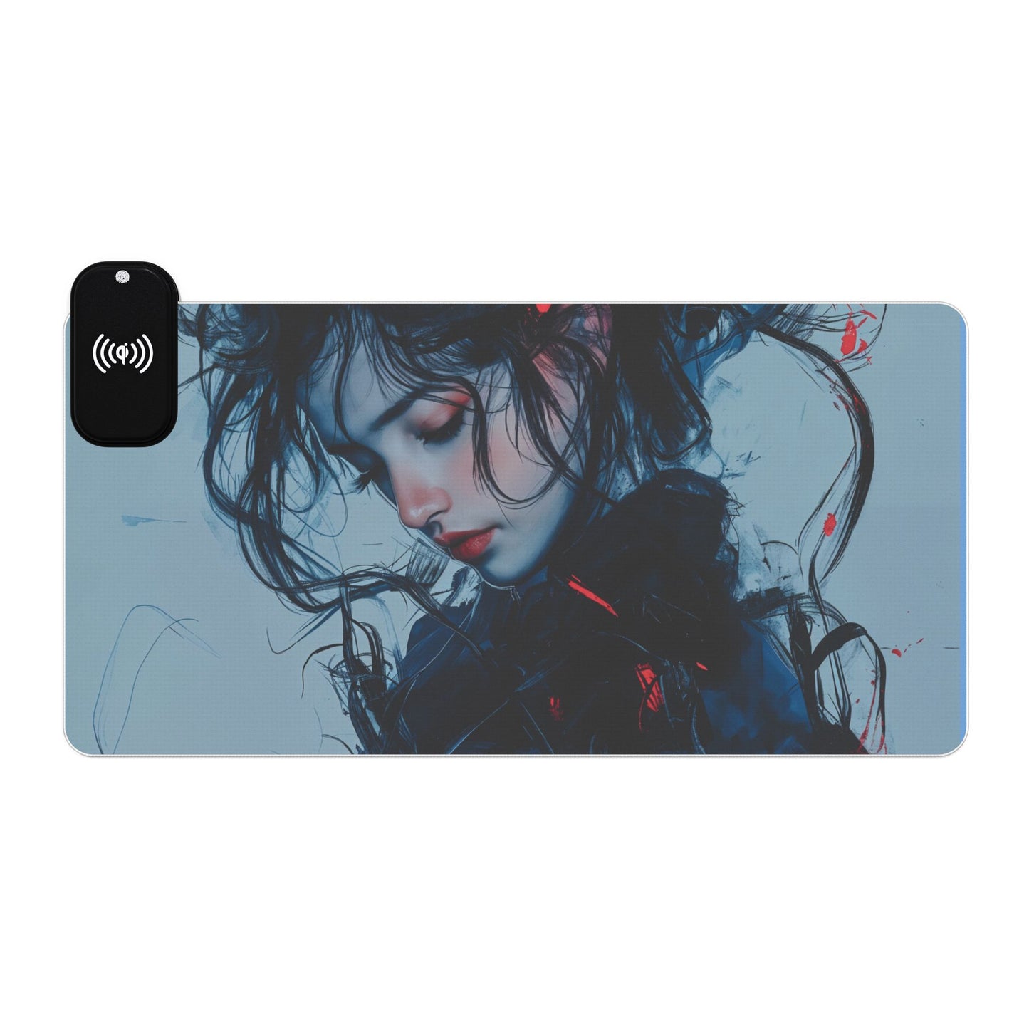 LED Gaming Mouse Pad with Wireless Charging – Blue & Red Abstract Portrait Design