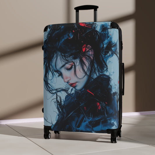 Elegant Blue & Red Abstract Portrait Hard-Shell Suitcase – Travel in Style