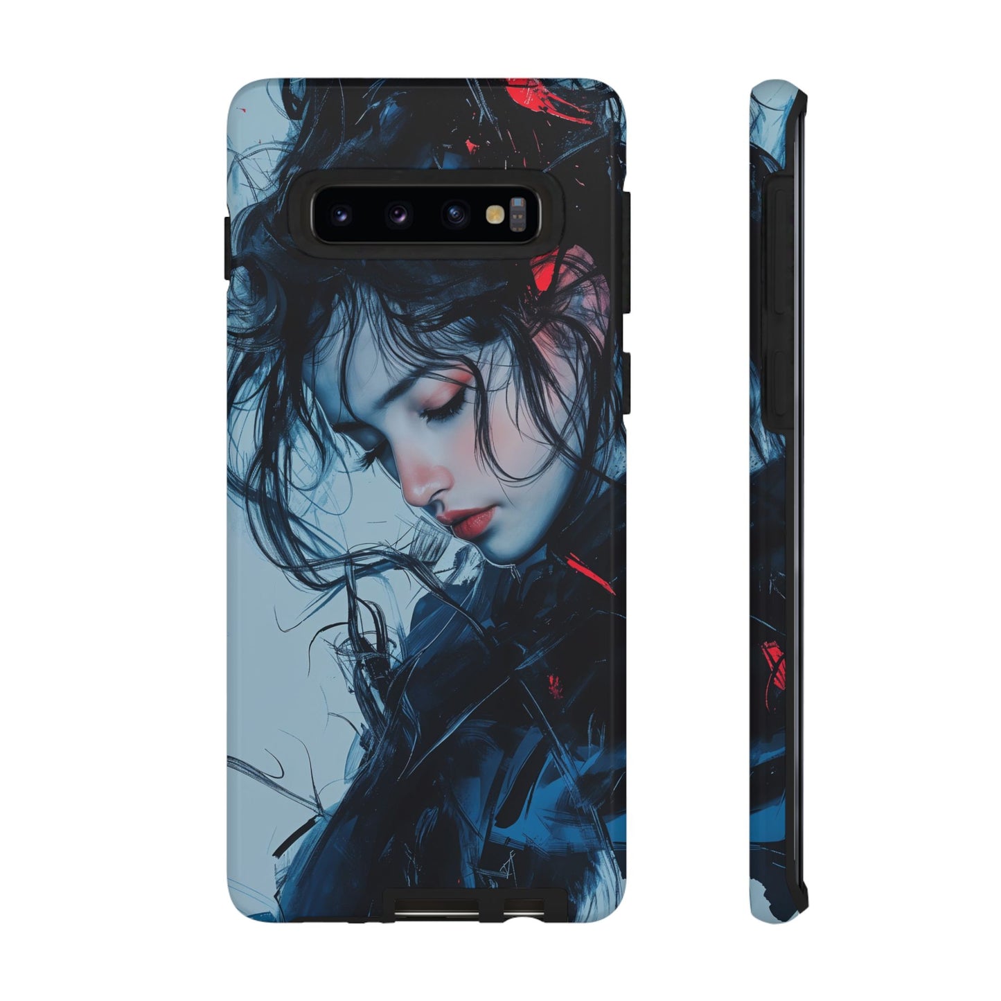 Protective Phone Case – Dual Layer Blue & Red Abstract Portrait Design