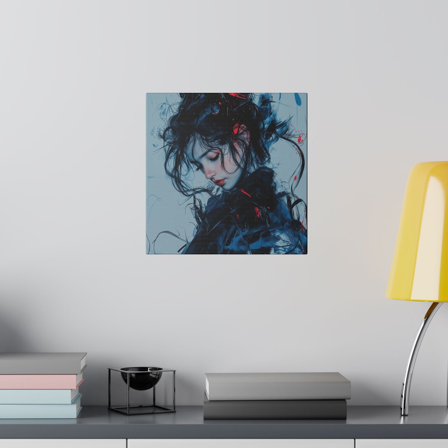 Serenity in Motion: Abstract Blue and Red Portrait Canvas