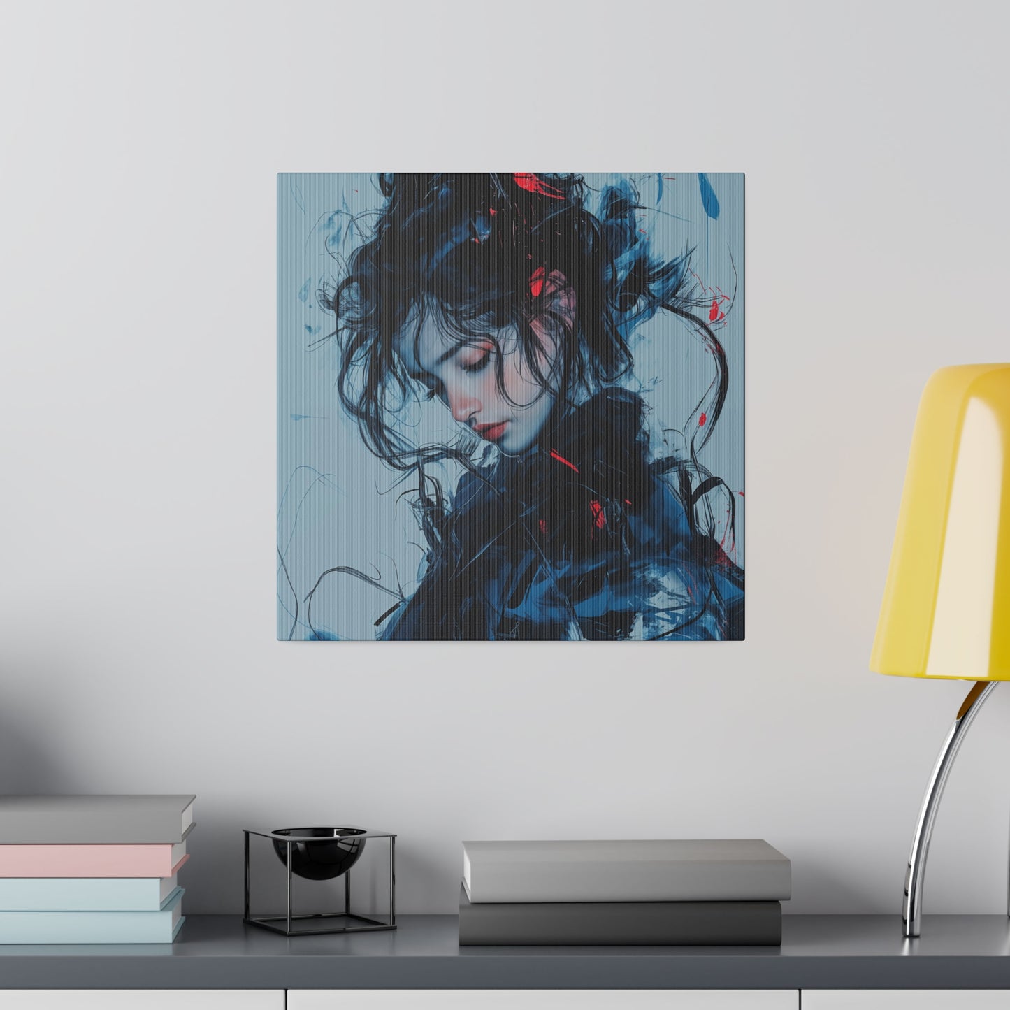 Serenity in Motion: Abstract Blue and Red Portrait Canvas