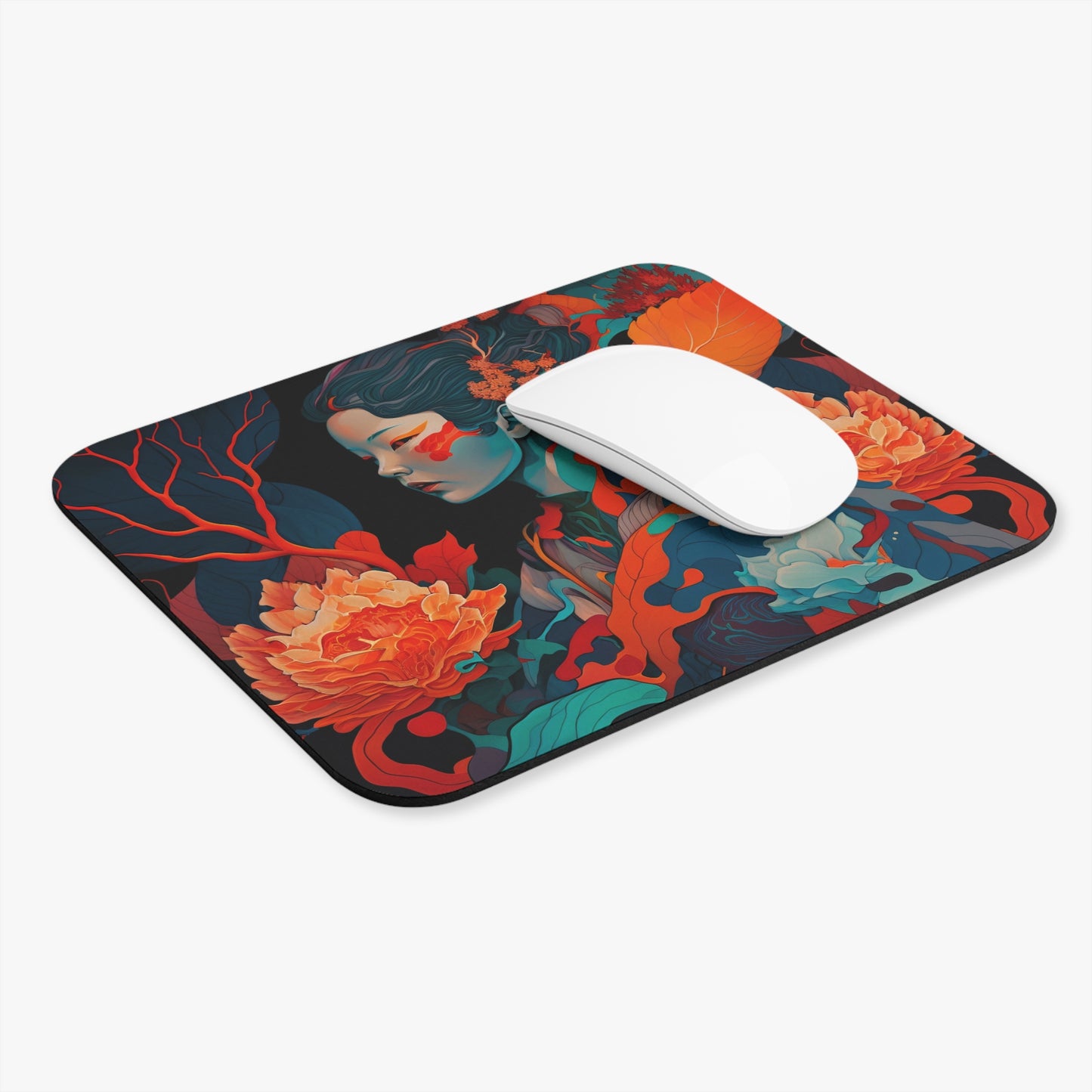 Serenity in Bloom - Artistic Mousepad for Work & Play - Vibrant Floral Portrait Design