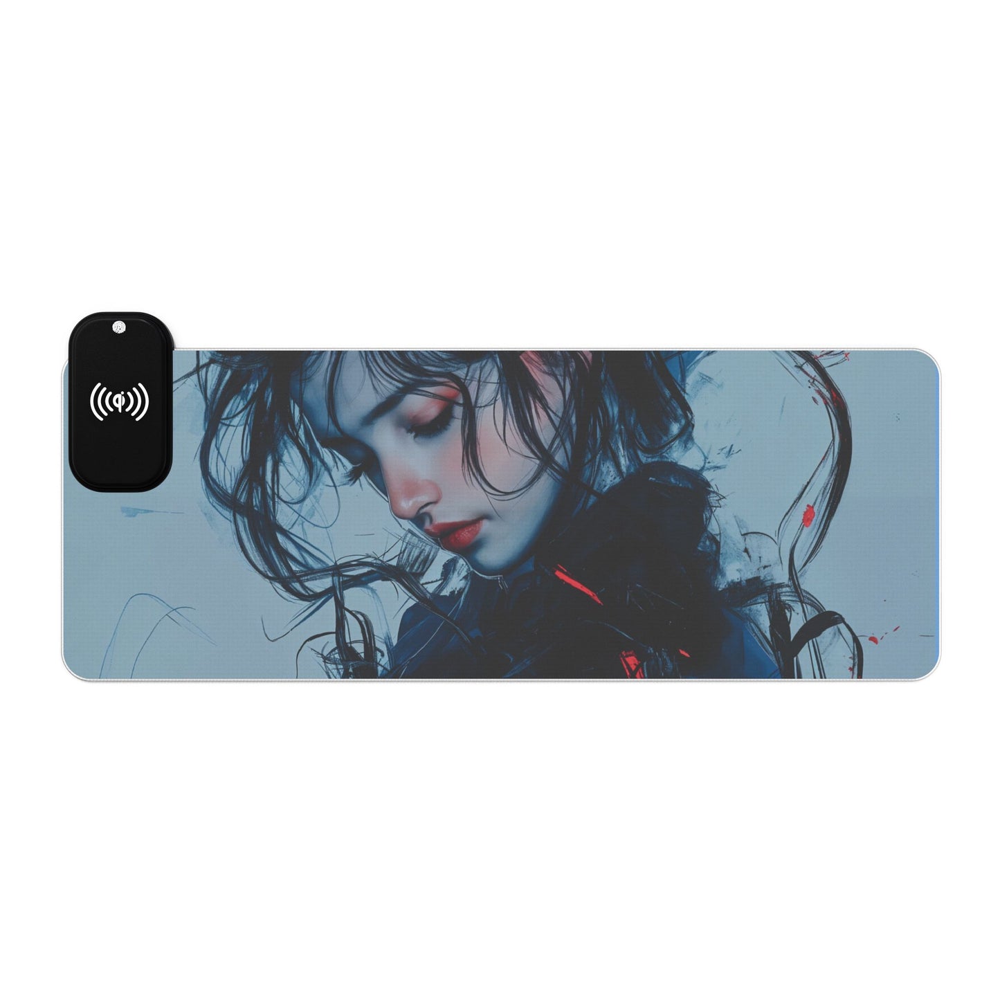 LED Gaming Mouse Pad with Wireless Charging – Blue & Red Abstract Portrait Design