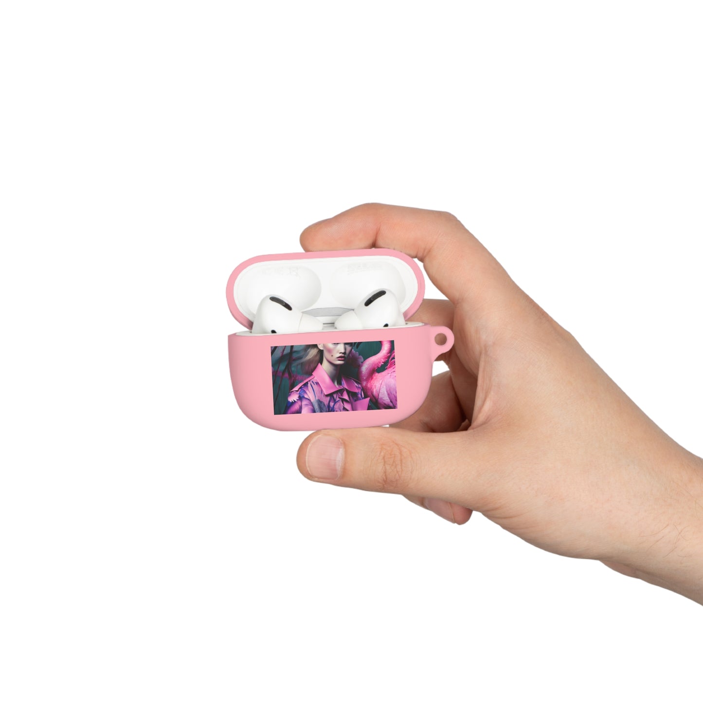 Flamingo Grace - Custom AirPods Case Cover with Carabiner