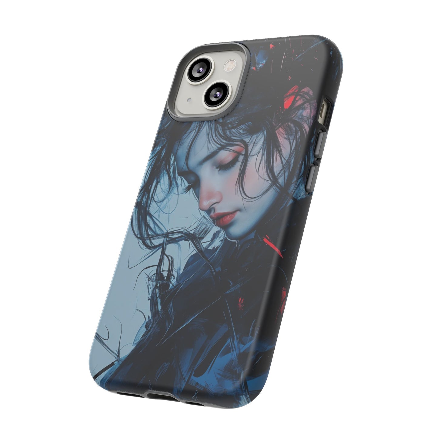 Protective Phone Case – Dual Layer Blue & Red Abstract Portrait Design