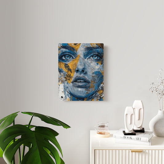 Awakened Expression: Blue and Gold Acrylic Art Panel