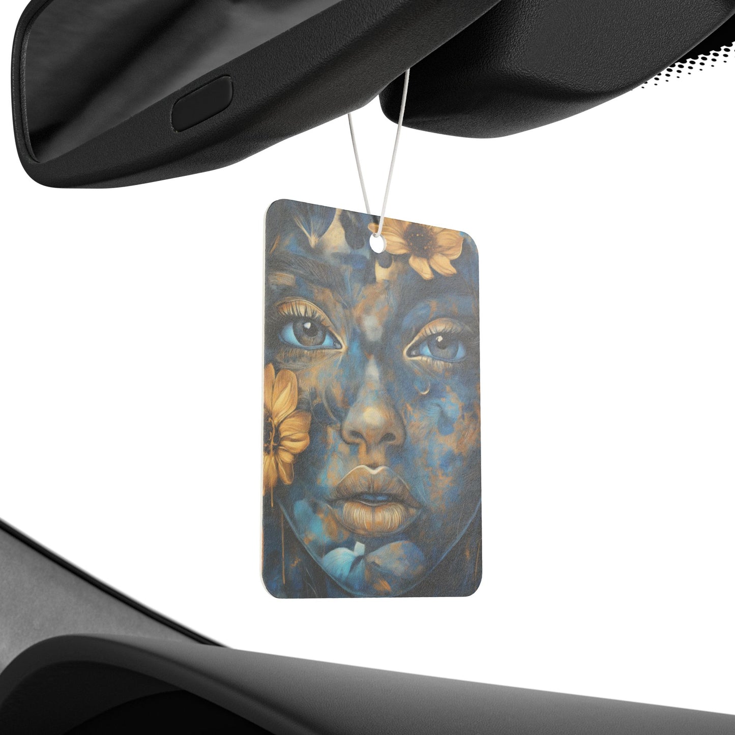 Blue & Gold Floral Abstract Car Air Freshener – 3 Scents Available