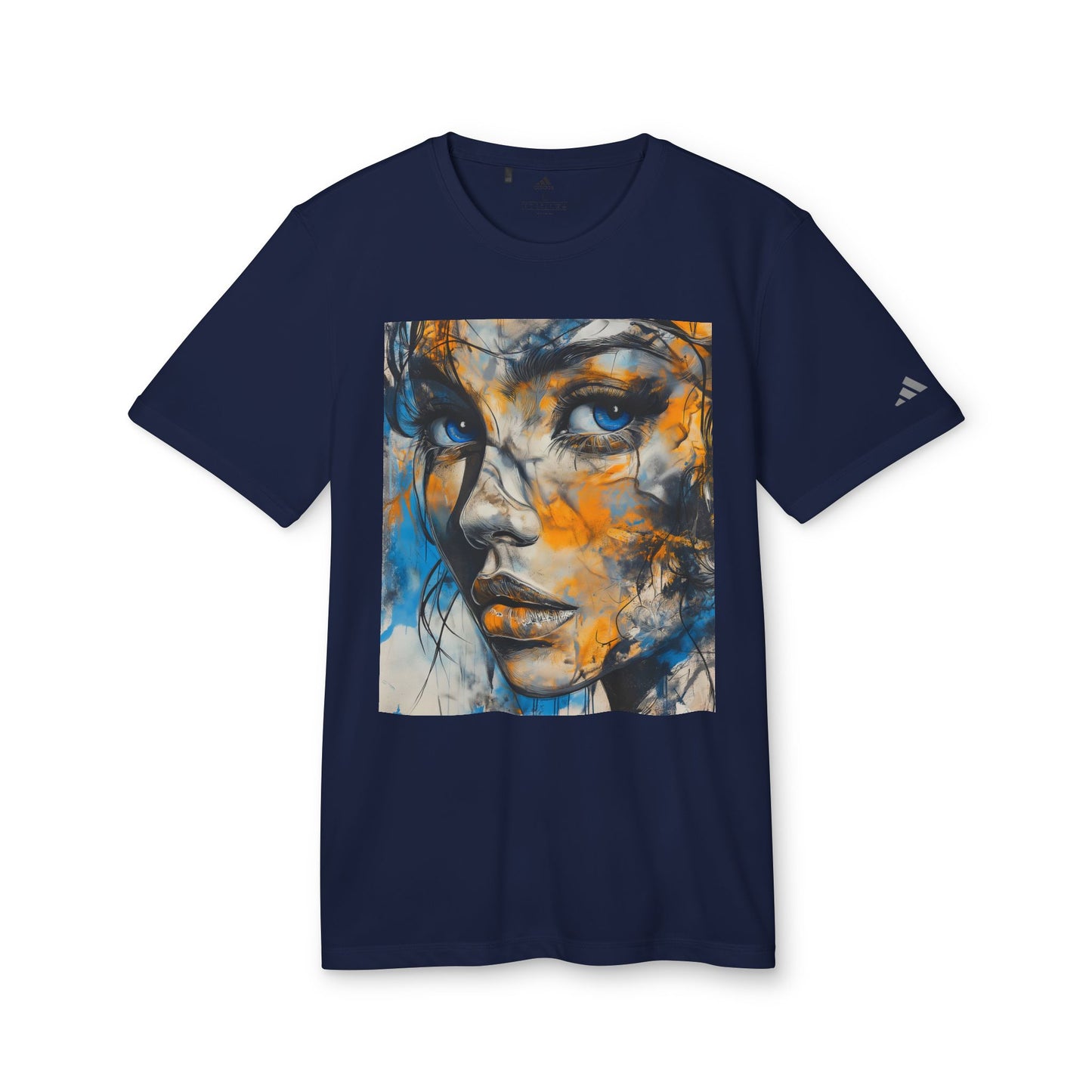 Adidas Unisex Sport T-shirt with Blue & Gold Abstract Portrait and 'Align Your Energy' Back Detail