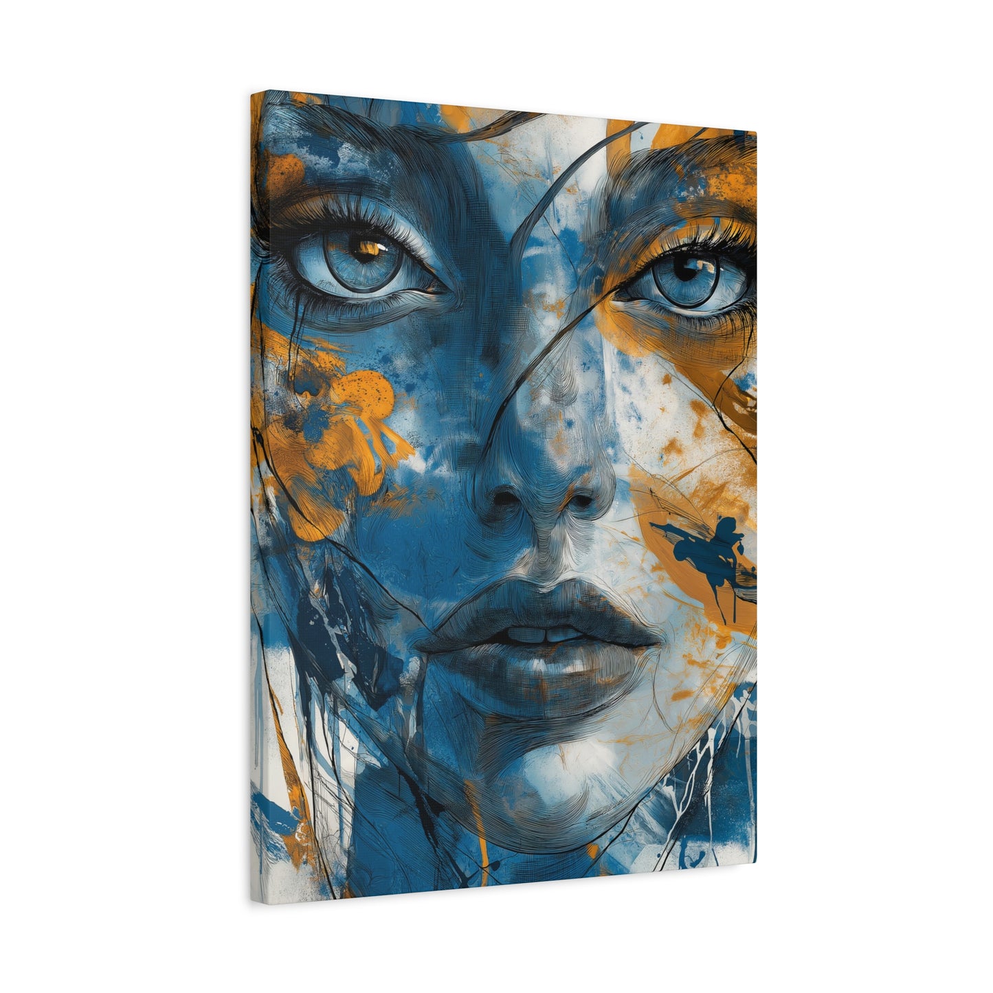 Echoes of Serenity: Blue and Orange Abstract Portrait Canvas