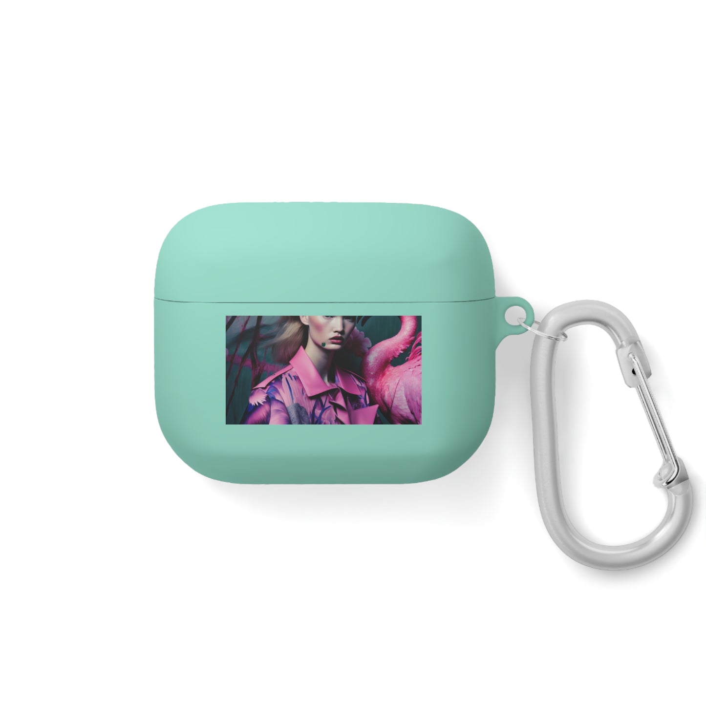 Flamingo Grace - Custom AirPods Case Cover with Carabiner