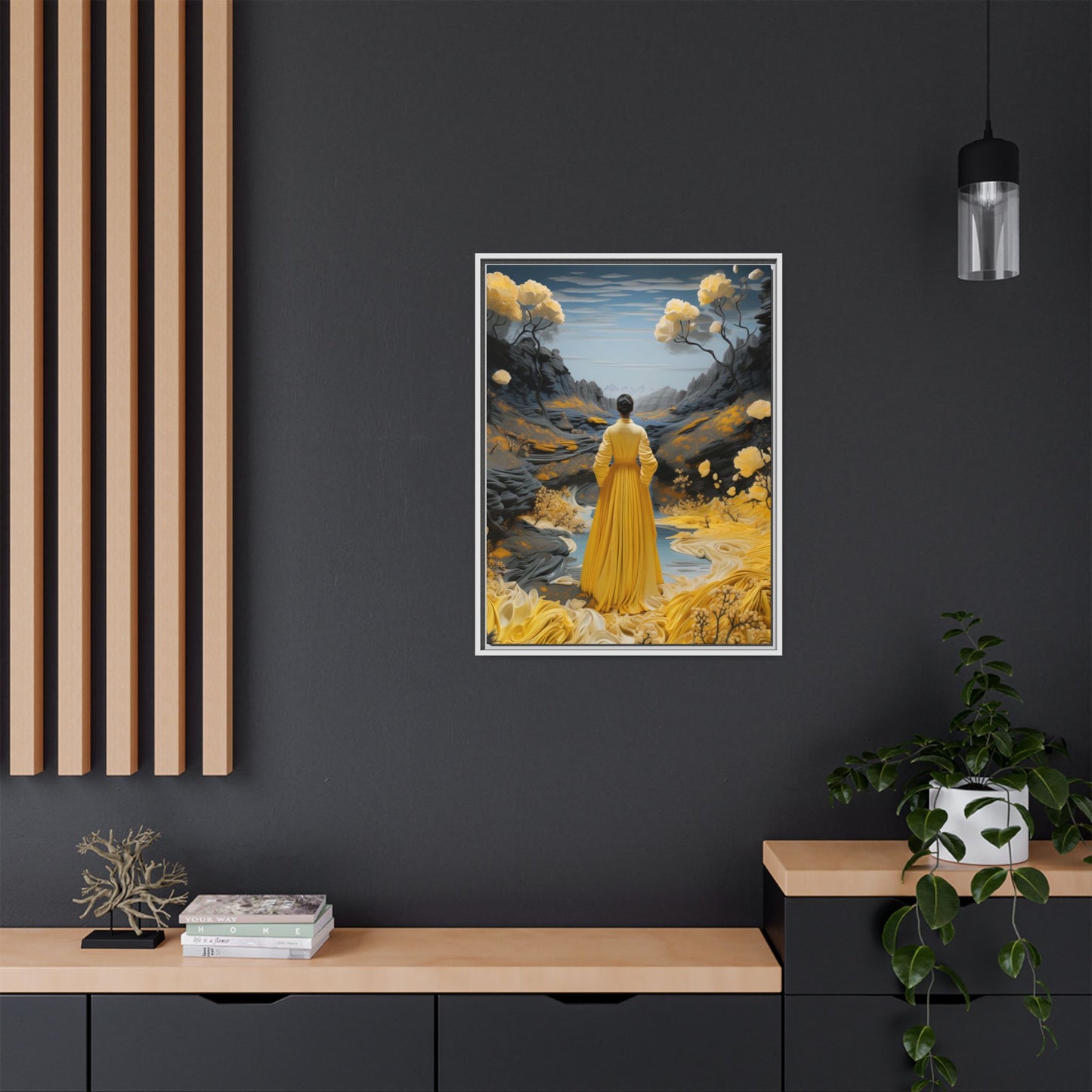 Golden Reverie: A Journey Through Tranquility – Framed Matte Canvas