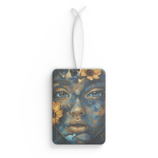 Blue & Gold Floral Abstract Car Air Freshener – 3 Scents Available