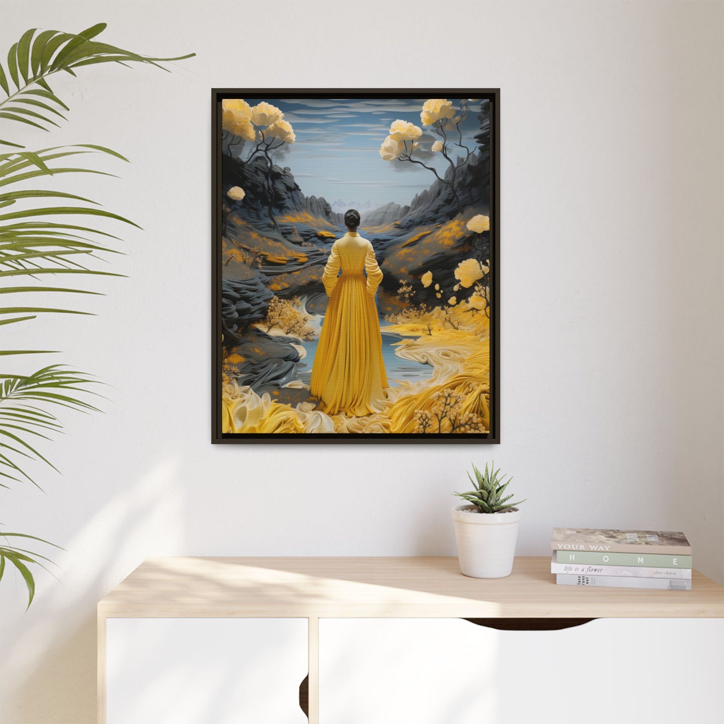 Golden Reverie: A Journey Through Tranquility – Framed Matte Canvas