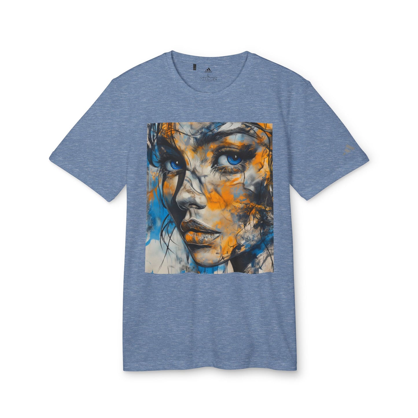 Adidas Unisex Sport T-shirt with Blue & Gold Abstract Portrait and 'Align Your Energy' Back Detail