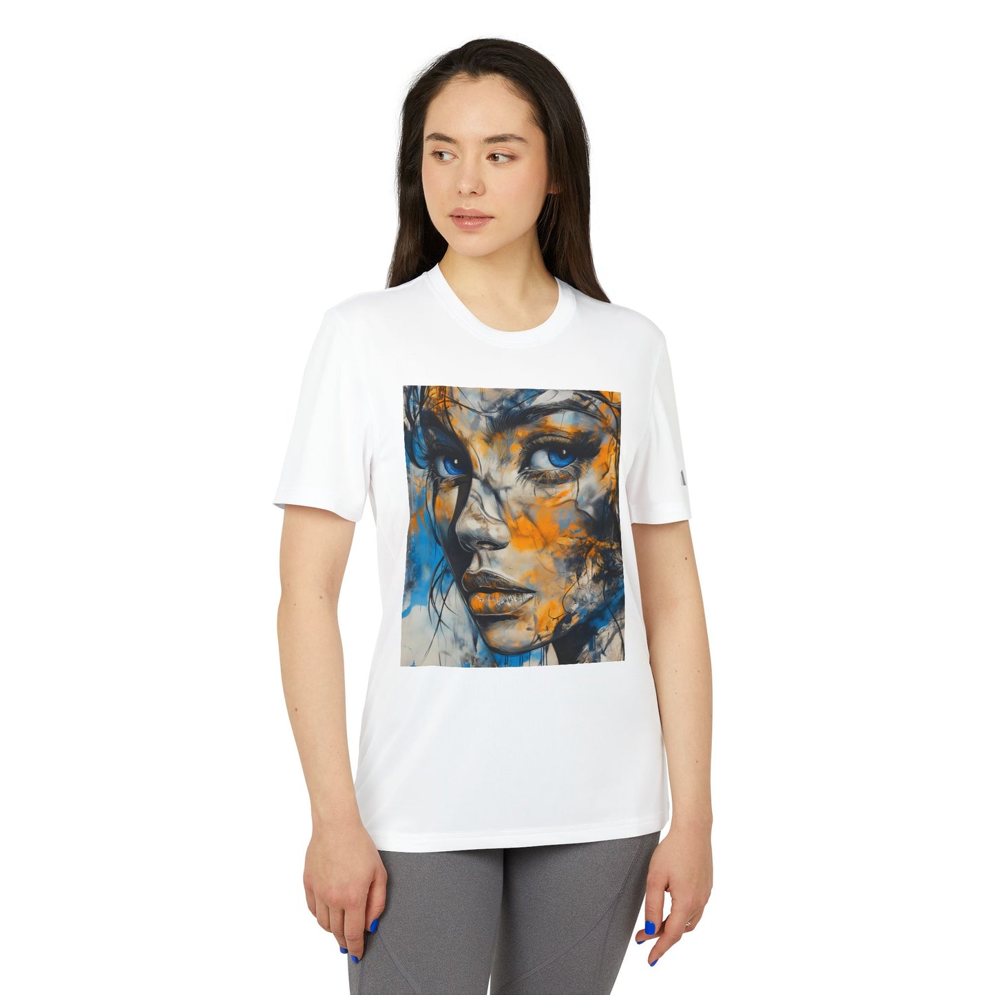 Adidas Unisex Sport T-shirt with Blue & Gold Abstract Portrait and 'Align Your Energy' Back Detail