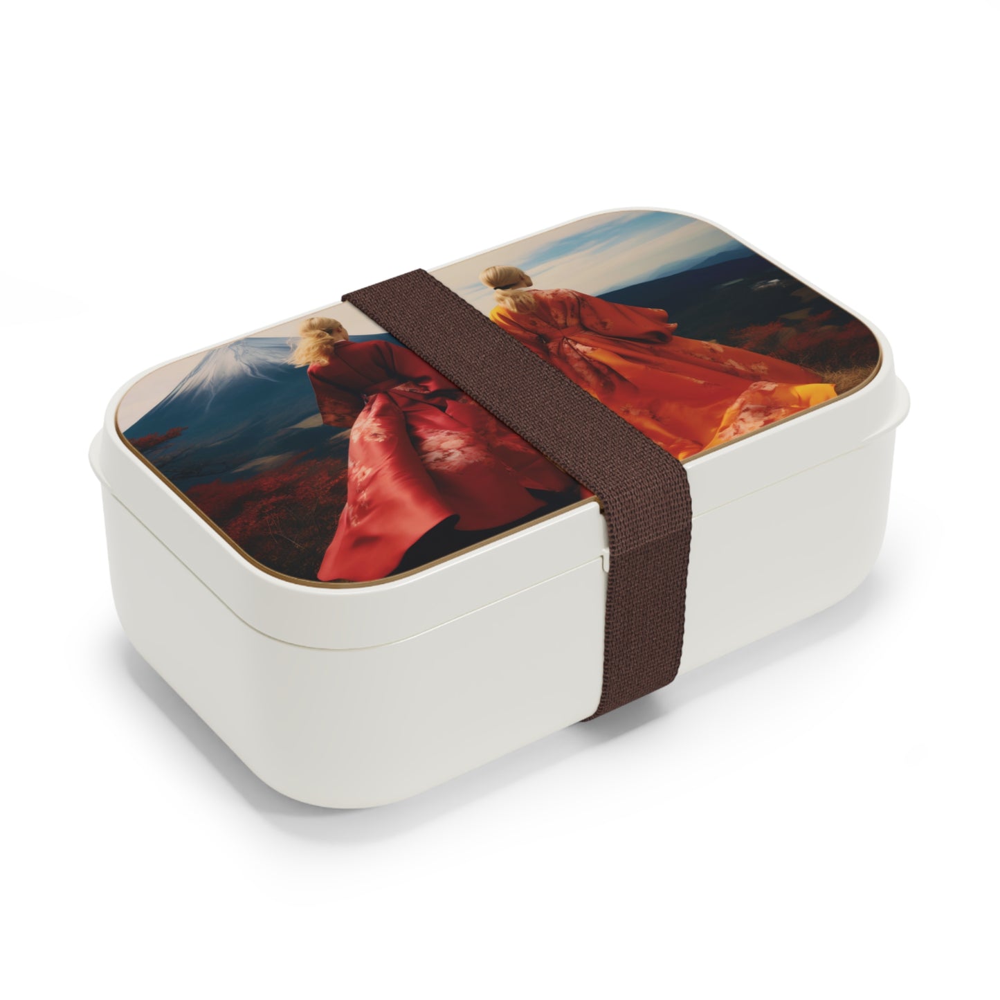 Mount Fuji Elegance - Bento Lunch Box with Wooden Lid & Compartment Dividers