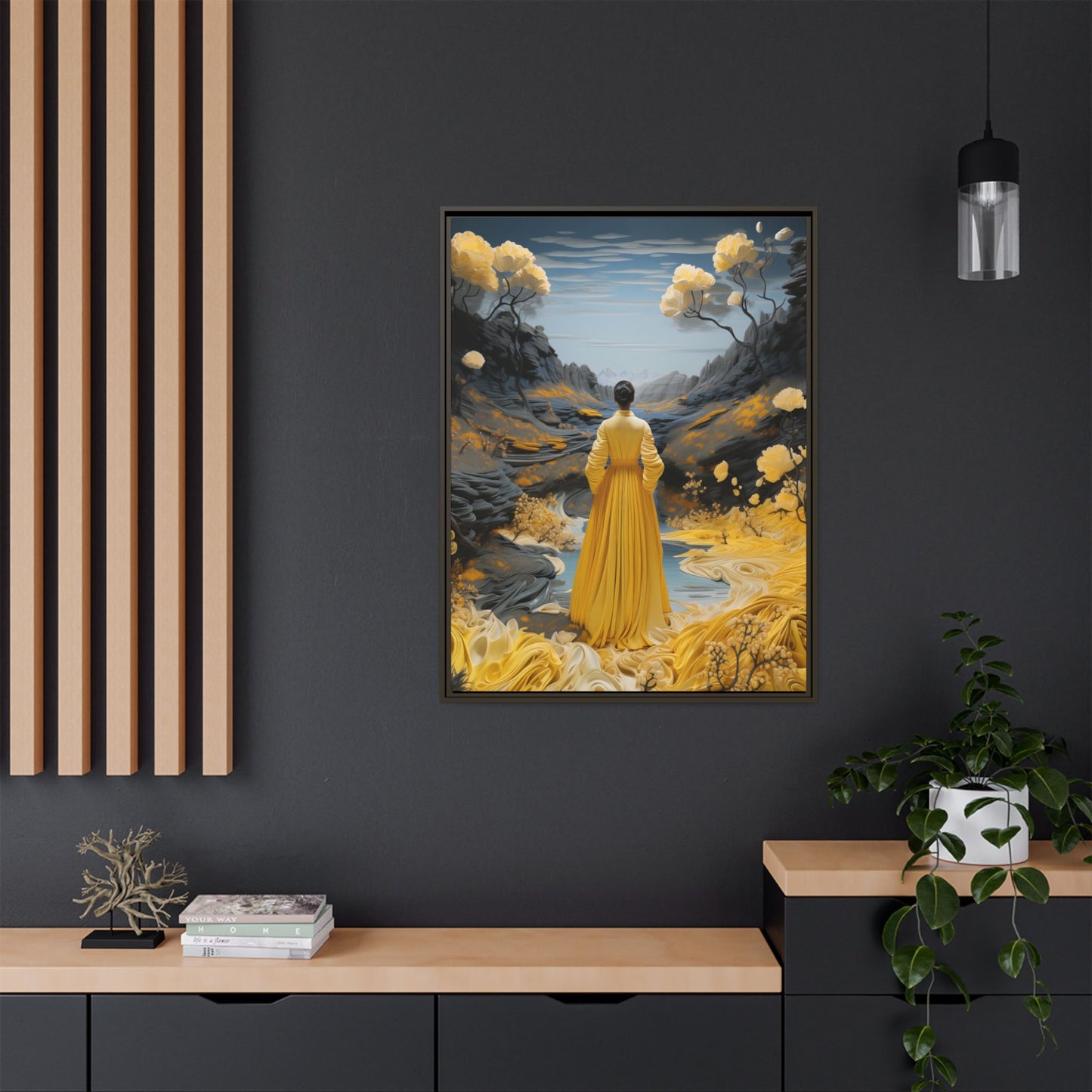 Golden Reverie: A Journey Through Tranquility – Framed Matte Canvas