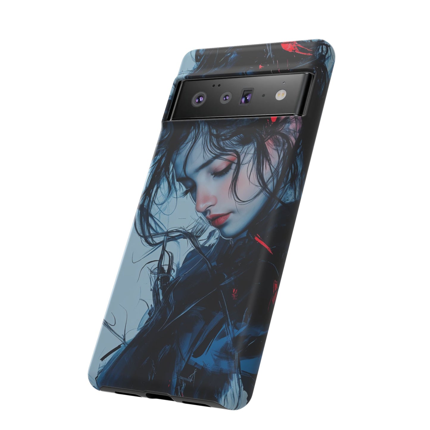 Protective Phone Case – Dual Layer Blue & Red Abstract Portrait Design