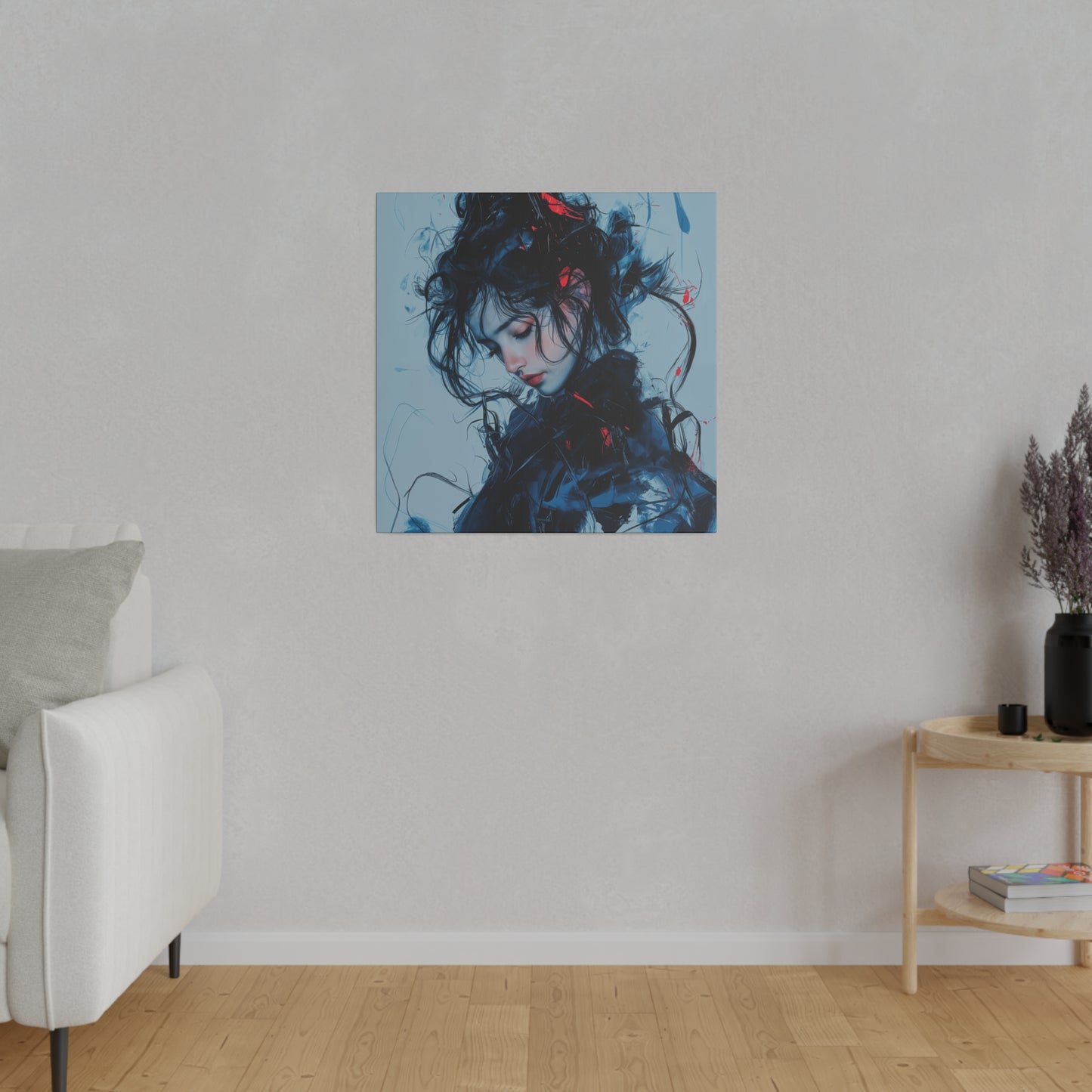 Serenity in Motion: Abstract Blue and Red Portrait Canvas