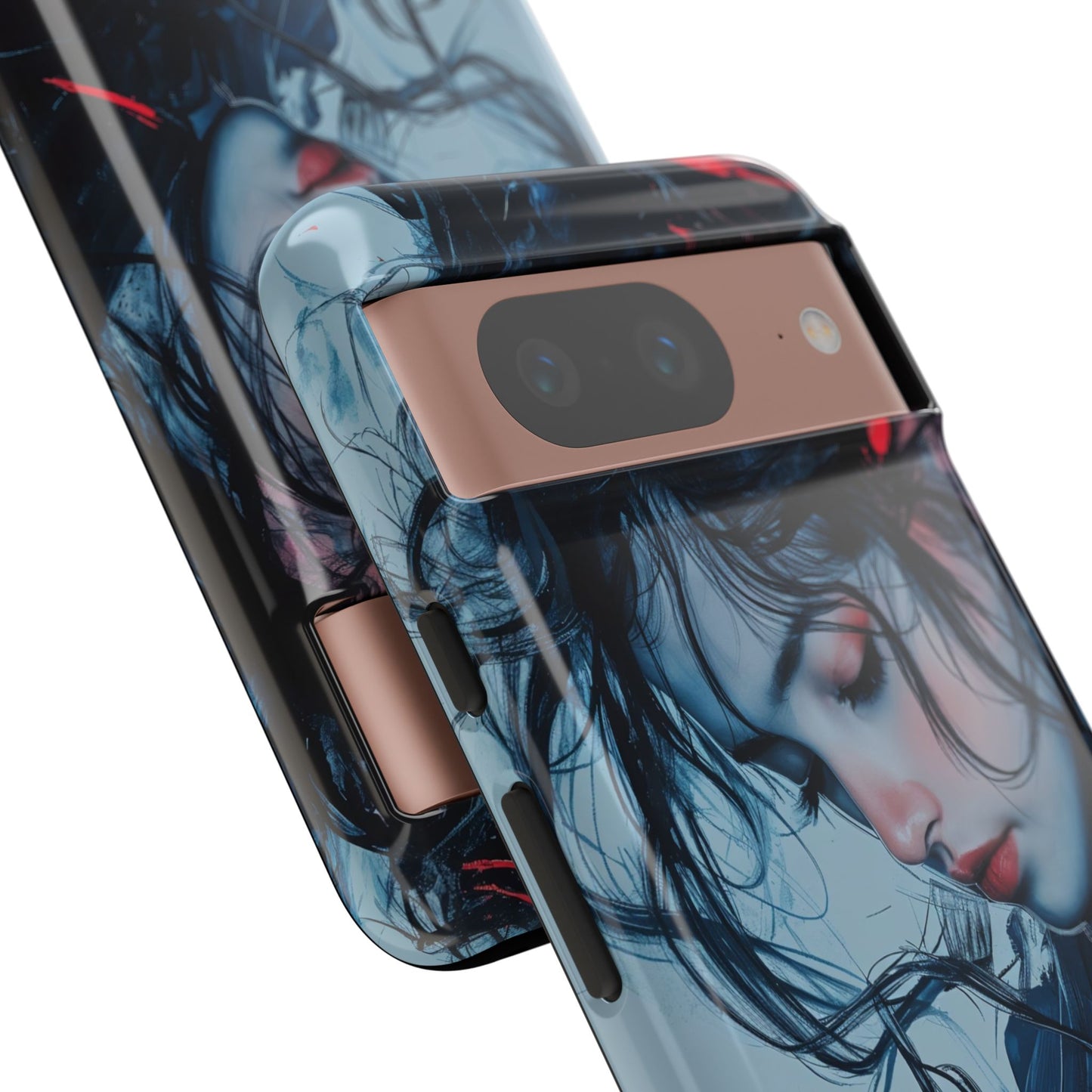 Protective Phone Case – Dual Layer Blue & Red Abstract Portrait Design