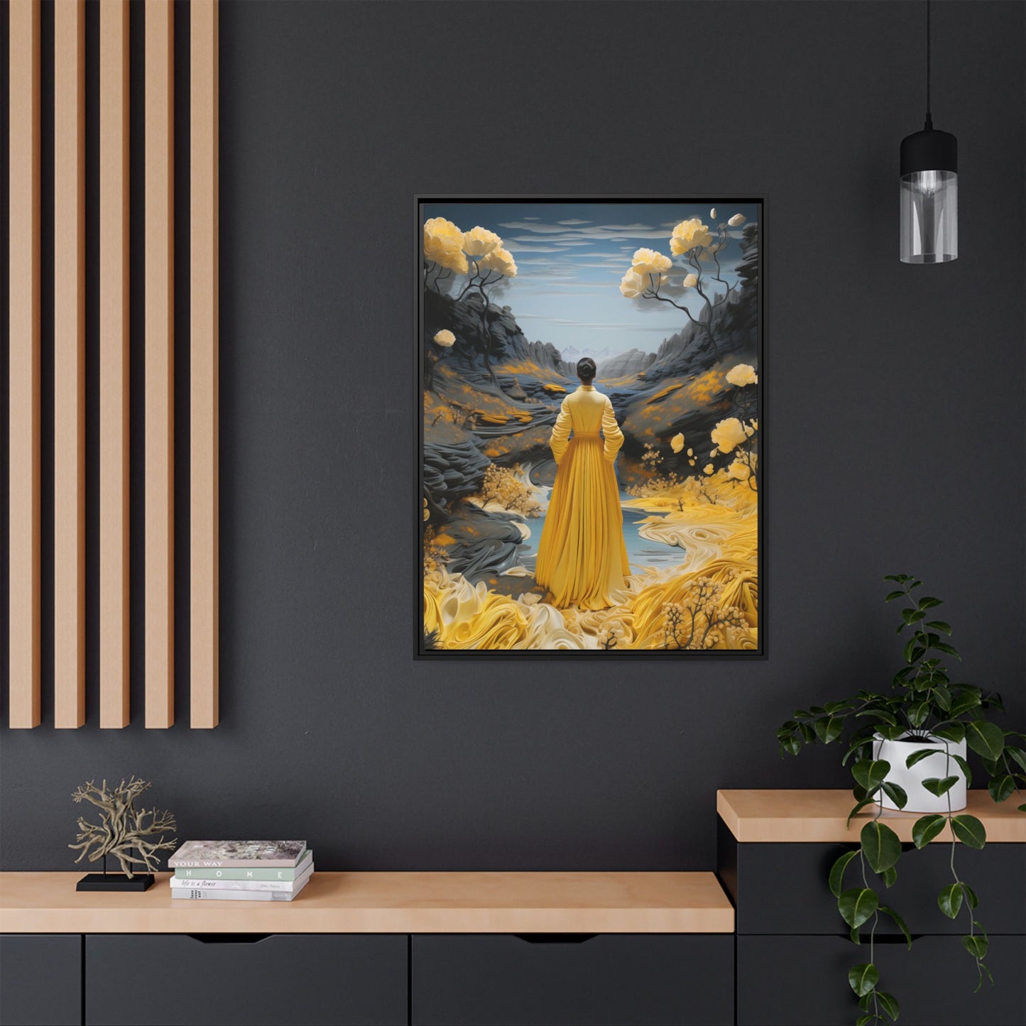 Golden Reverie: A Journey Through Tranquility – Framed Matte Canvas