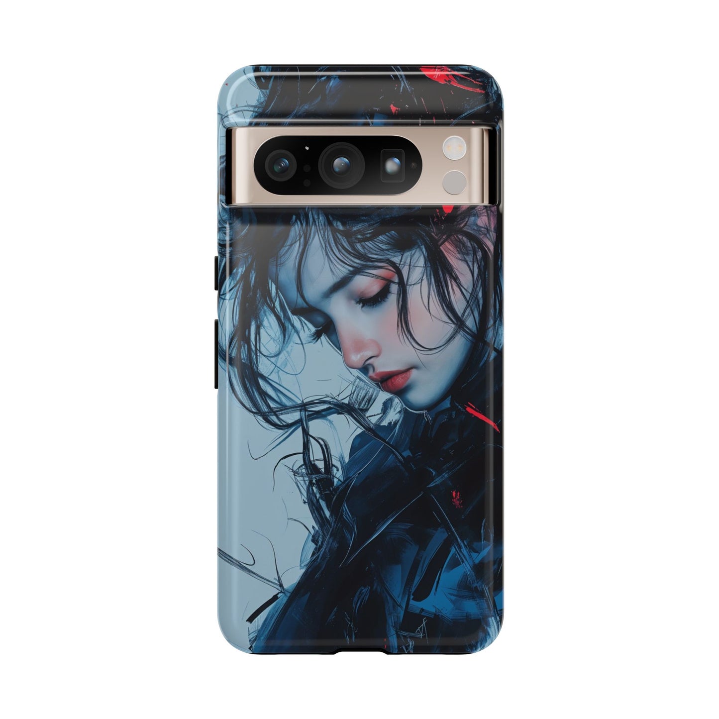 Protective Phone Case – Dual Layer Blue & Red Abstract Portrait Design