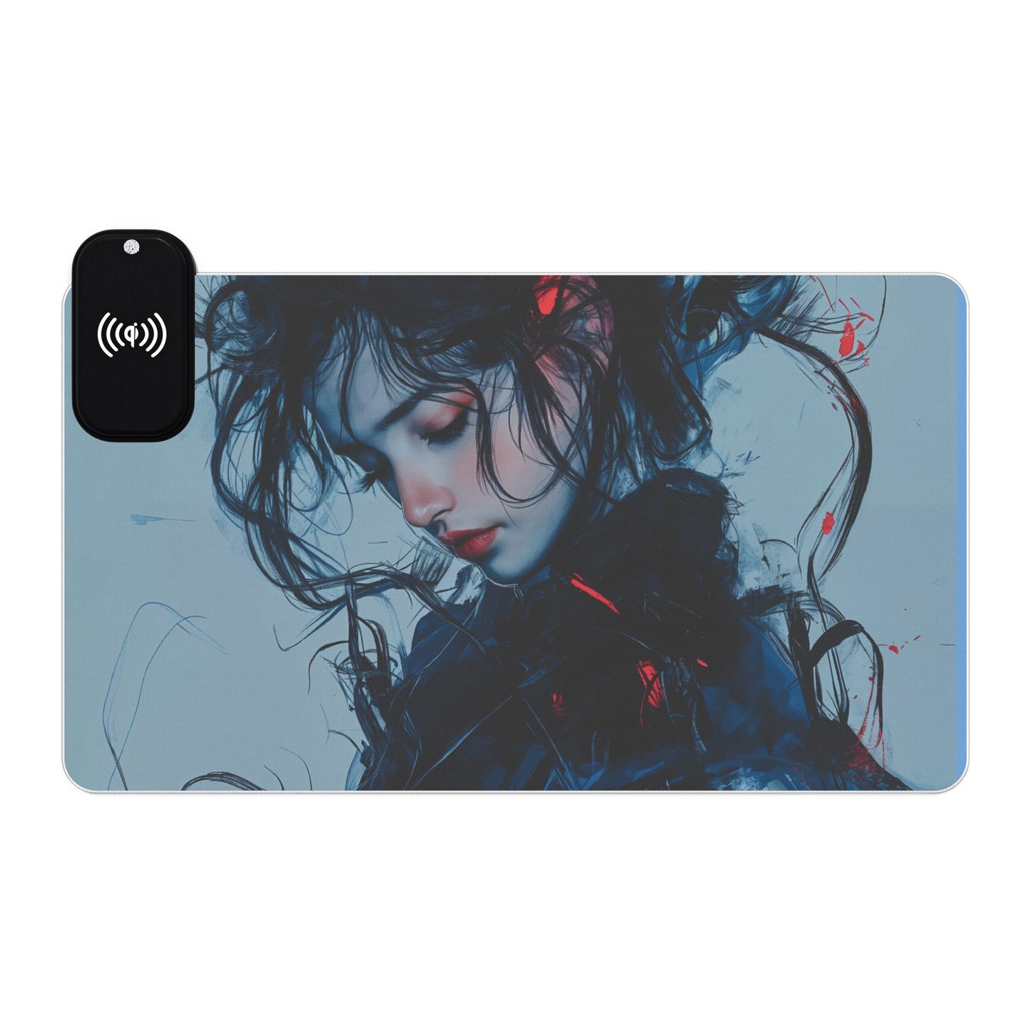 LED Gaming Mouse Pad with Wireless Charging – Blue & Red Abstract Portrait Design