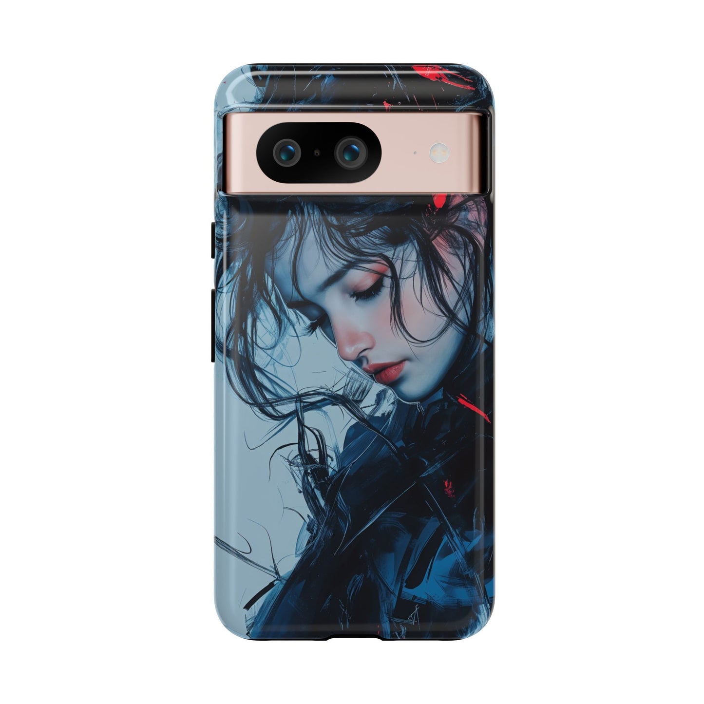 Protective Phone Case – Dual Layer Blue & Red Abstract Portrait Design