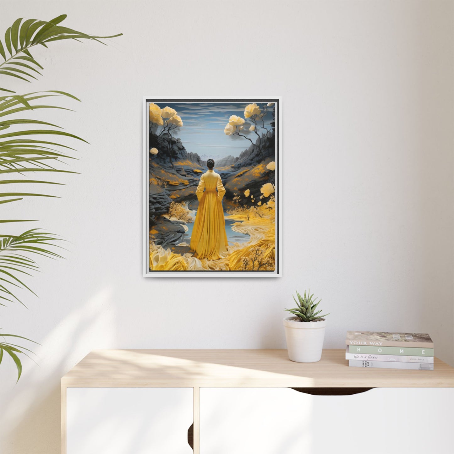 Golden Reverie: A Journey Through Tranquility – Framed Matte Canvas