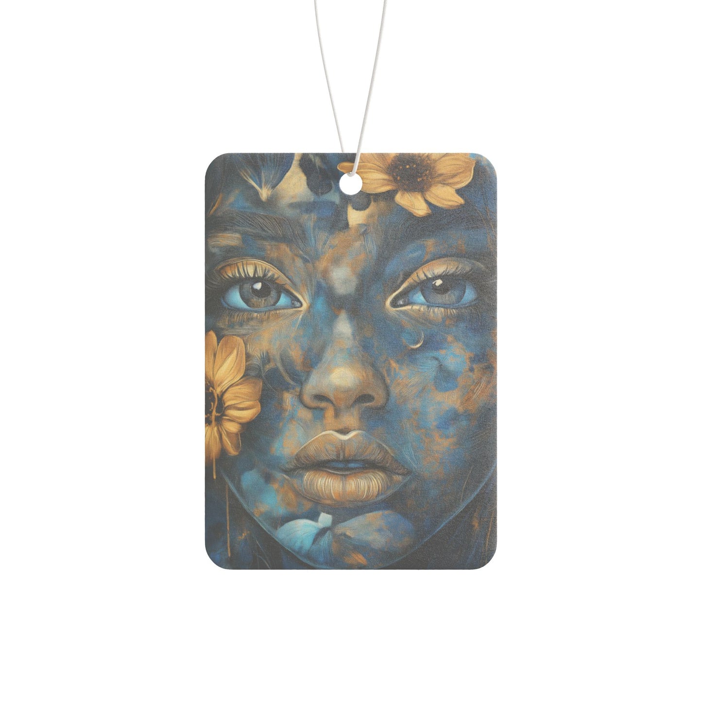 Blue & Gold Floral Abstract Car Air Freshener – 3 Scents Available