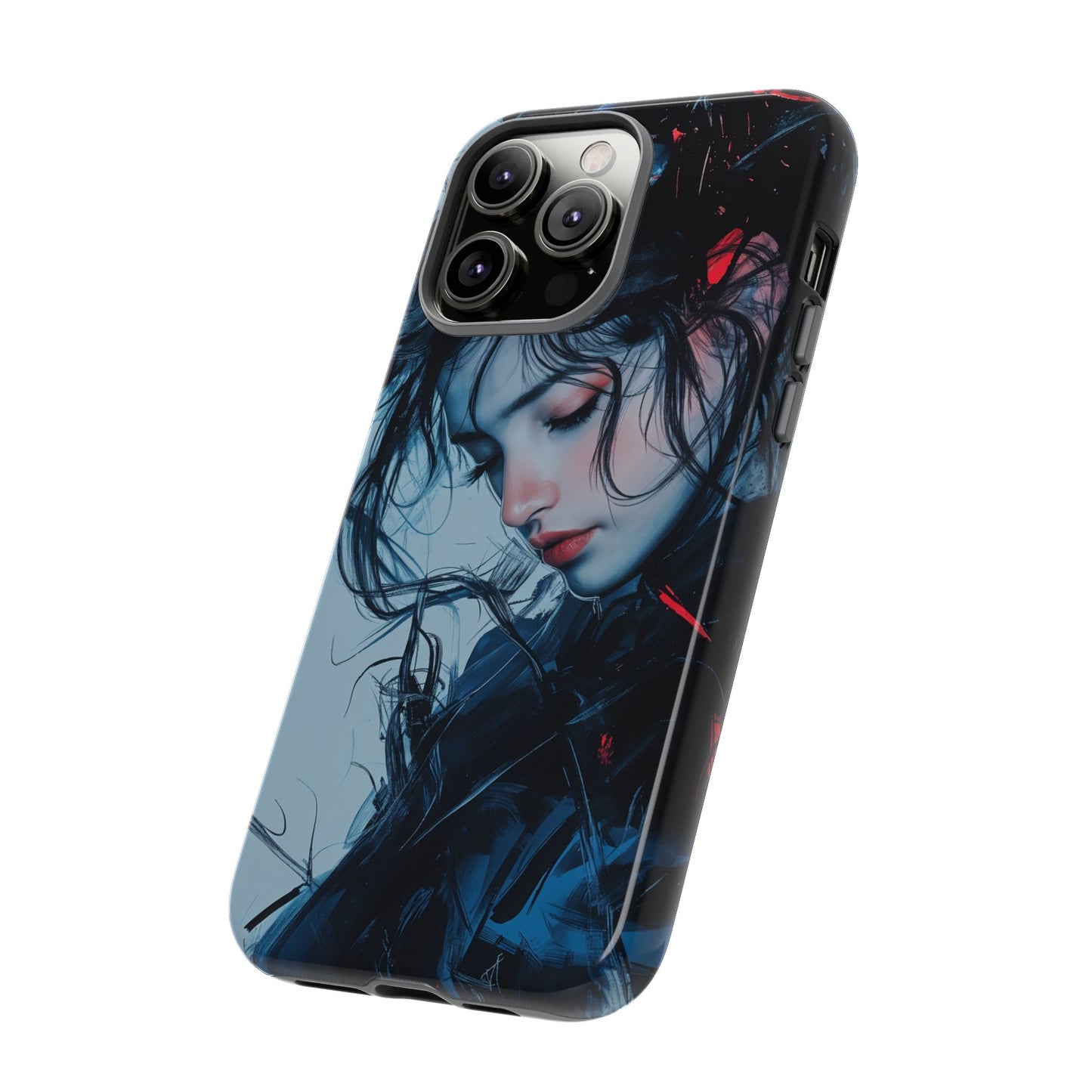 Protective Phone Case – Dual Layer Blue & Red Abstract Portrait Design