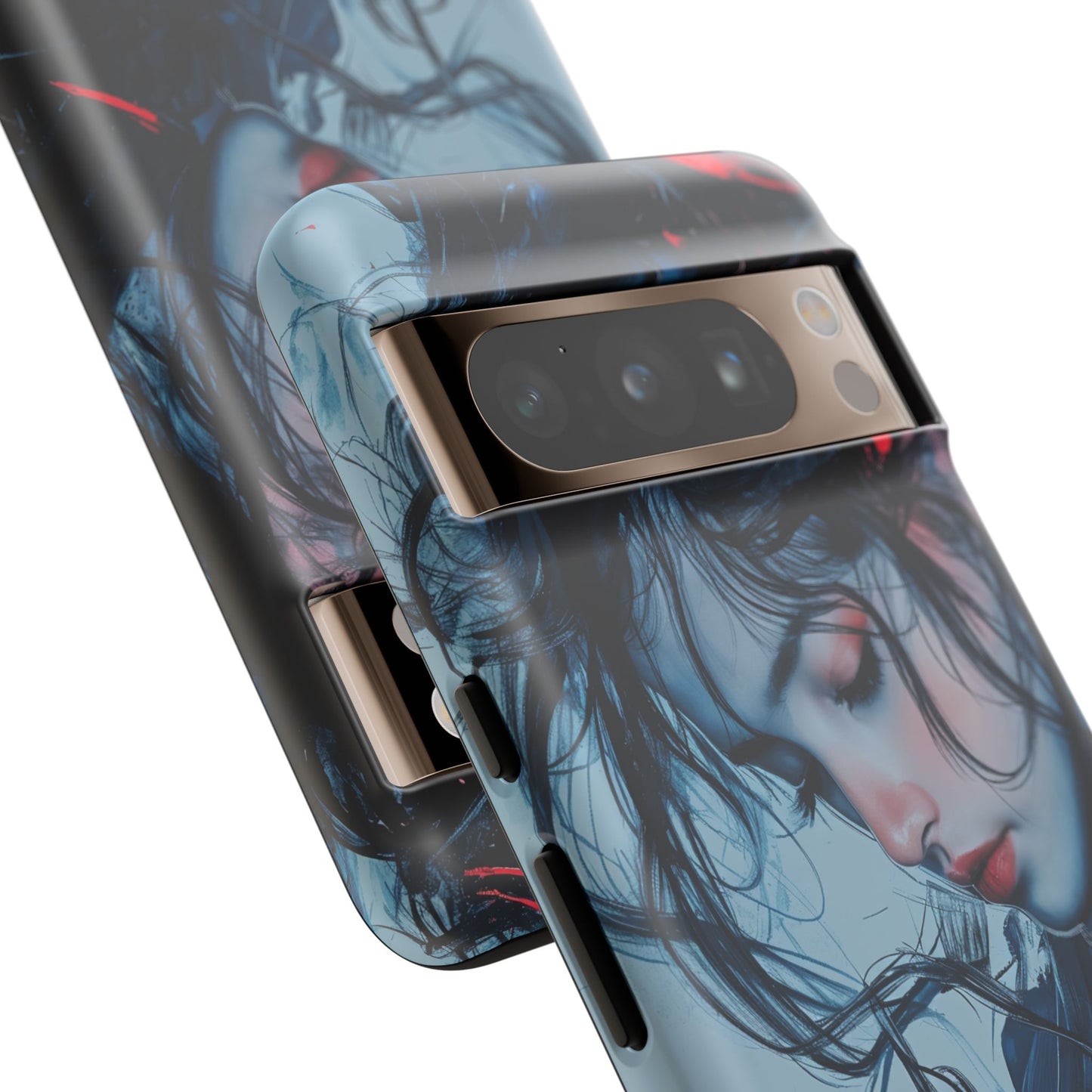 Protective Phone Case – Dual Layer Blue & Red Abstract Portrait Design