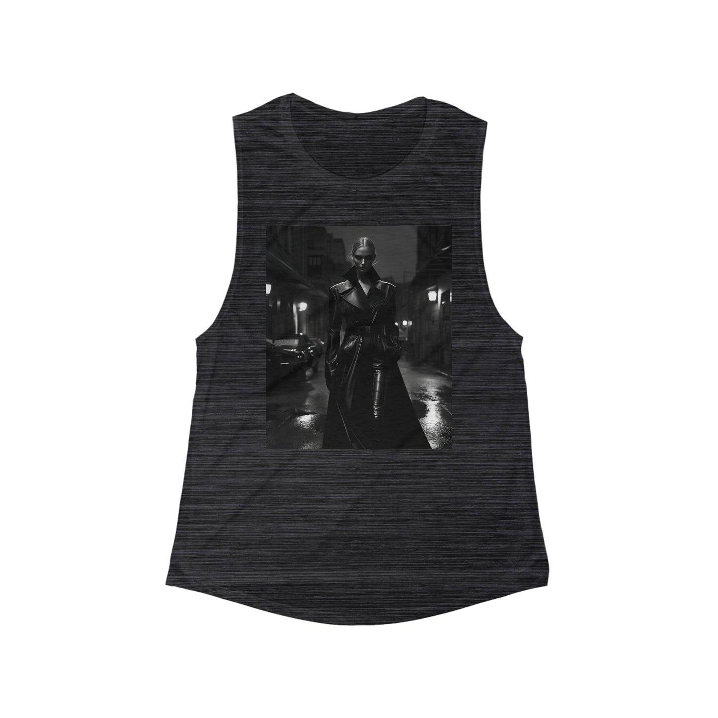 Urban Noir Flow – Women’s Flowy Muscle Tank with Dramatic Fashion Photography