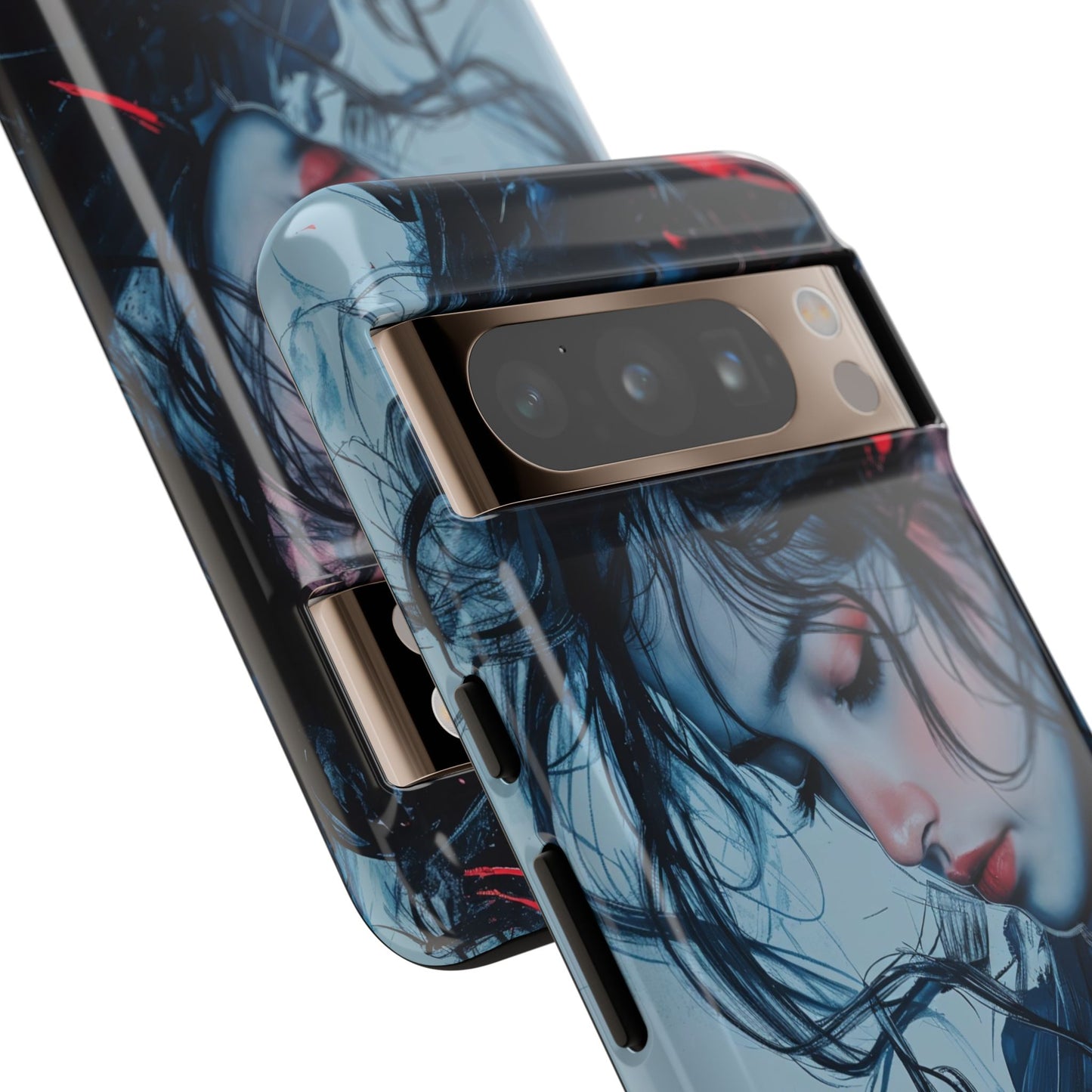 Protective Phone Case – Dual Layer Blue & Red Abstract Portrait Design