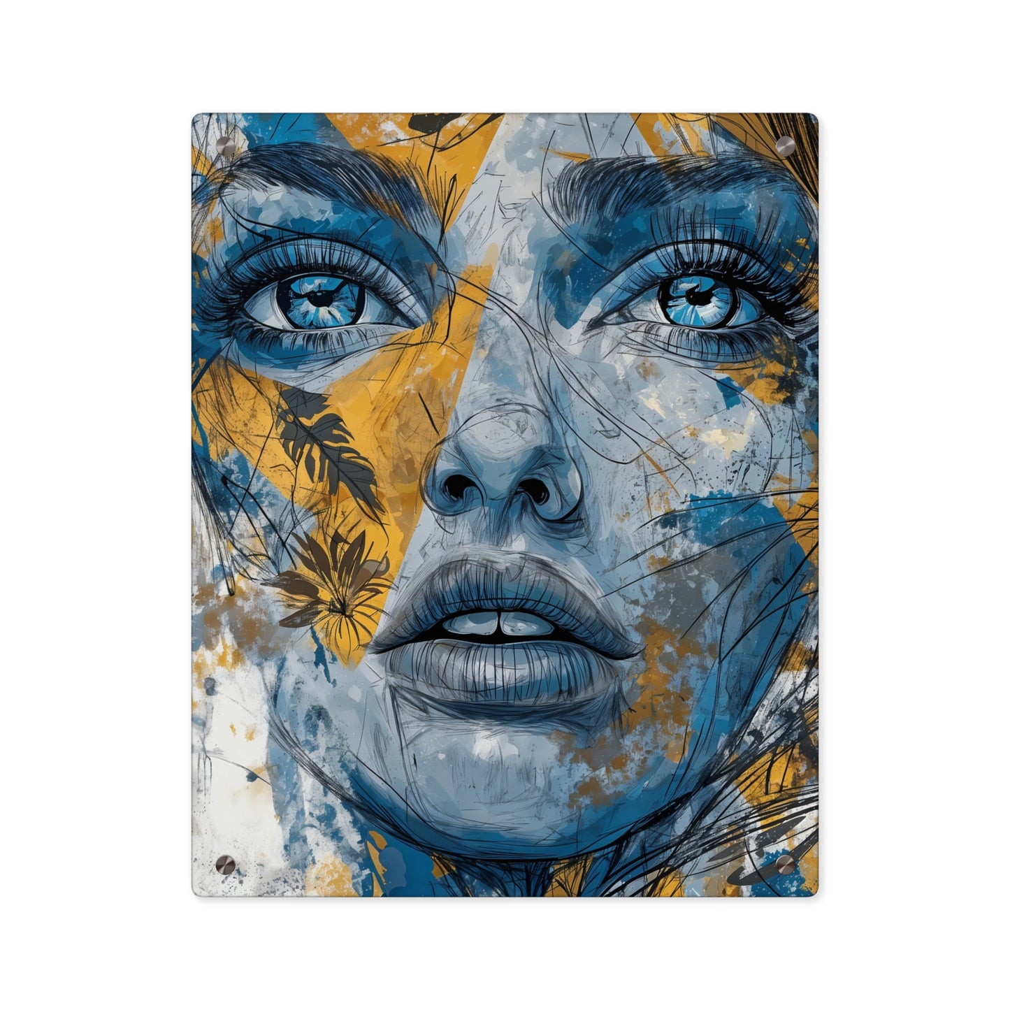 Awakened Expression: Blue and Gold Acrylic Art Panel