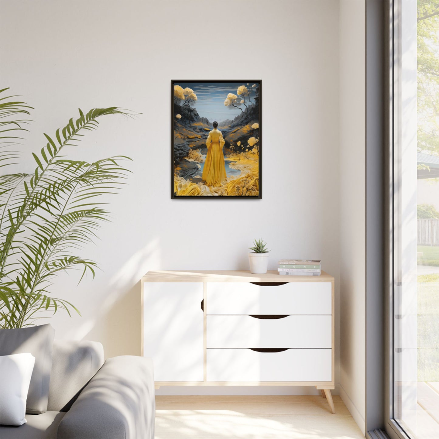 Golden Reverie: A Journey Through Tranquility – Framed Matte Canvas