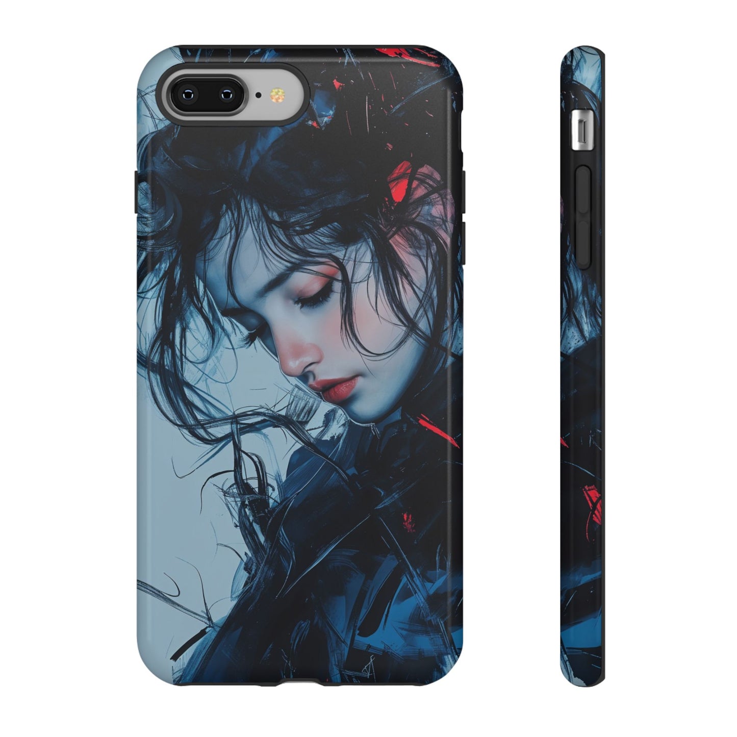 Protective Phone Case – Dual Layer Blue & Red Abstract Portrait Design